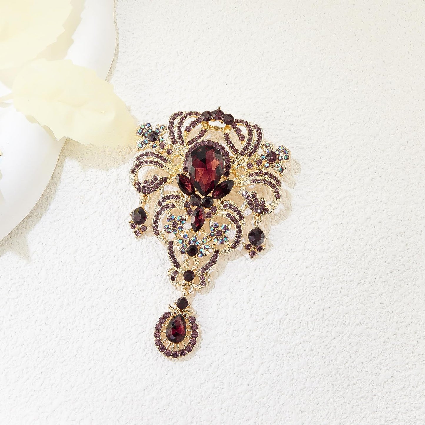 YOQUCOL Retro Purple Austrian Crystal Big Brooch Pin for Women Large Flower Shape Brooches Lapel Pins for Sweater,Coat Dress Accessories