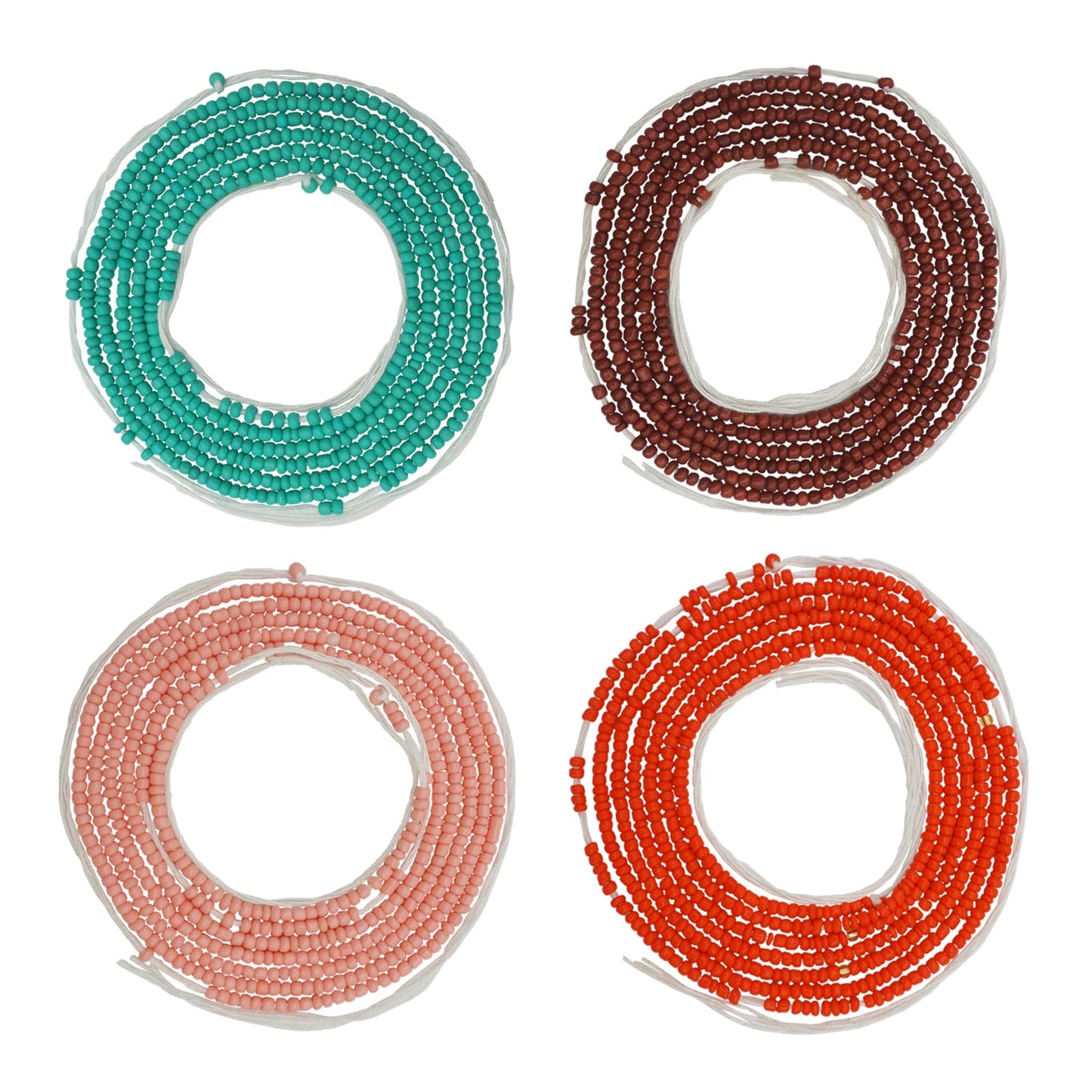 Teniinet 4PCS 50” Handmade African Waist Beads for Women Non-Stretching(Tie-on) Style 9