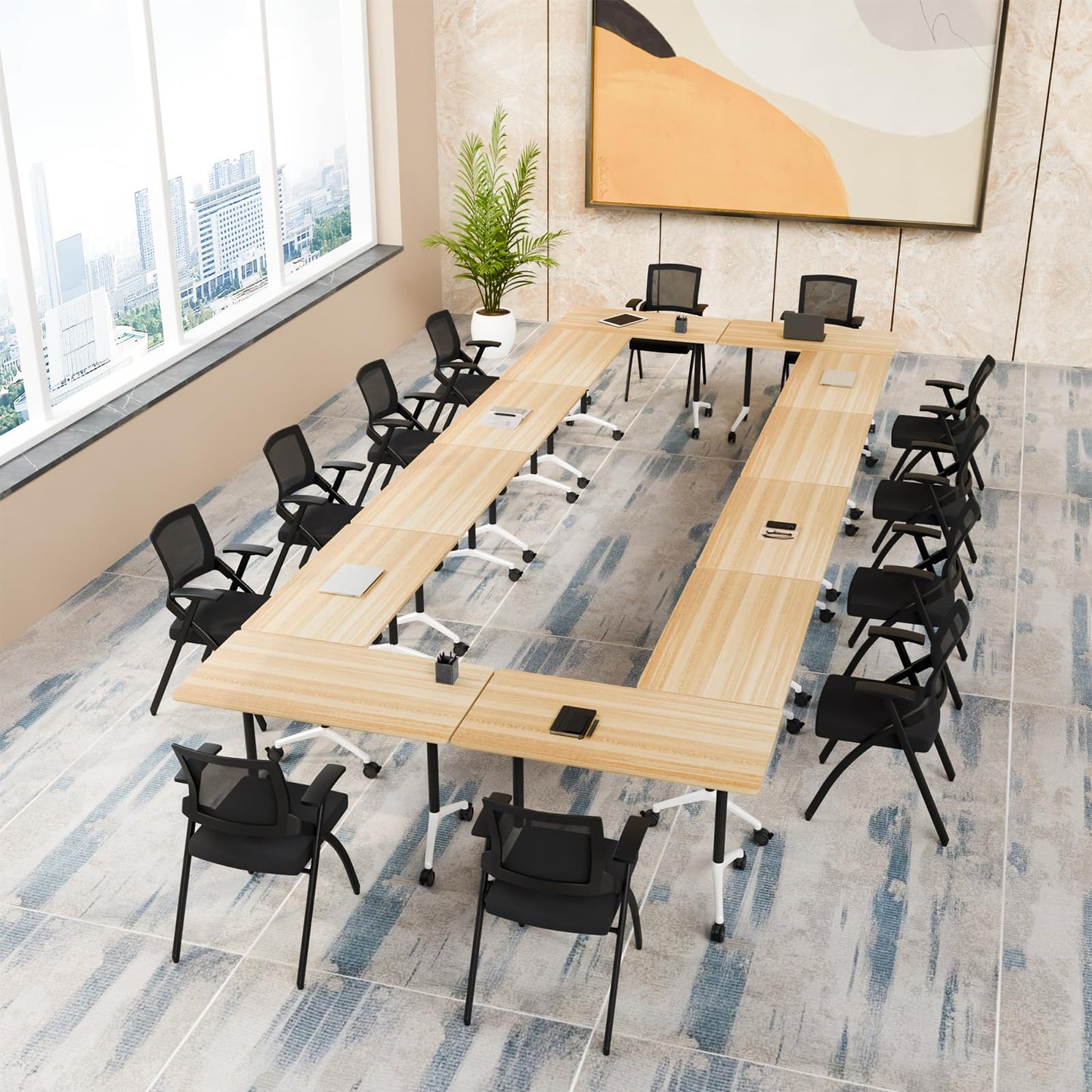 ZanyCajole Conference Room Table, Folding Conference Table with Silent Wheels, Modular Flip Top Mobile Training Tables for Office, Training Room, Meeting Rooms, School, 2-16 Person (4, Maple, 55.1in)