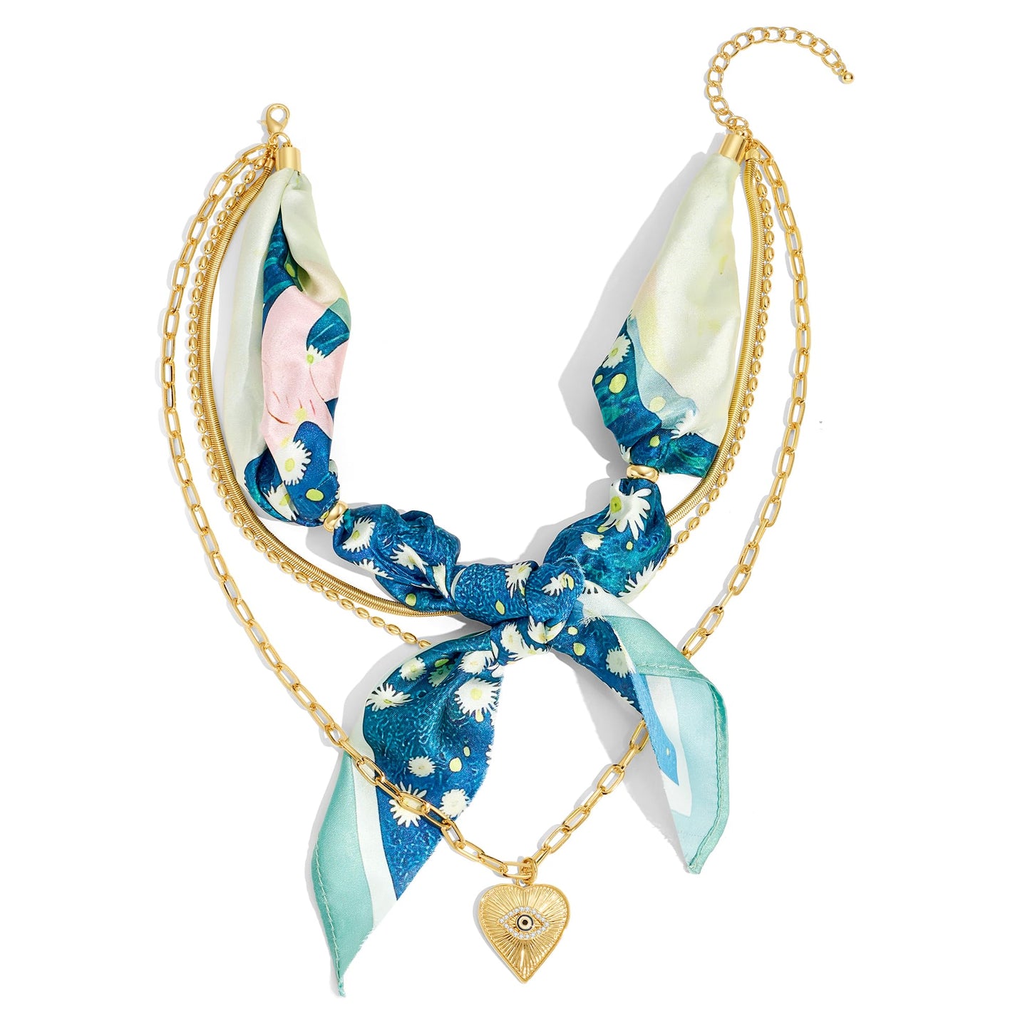 CLASSYZINT Scarf Necklace for Women Layered Necklace with Heart Pendant Gold Snake Chain Fashion Jewelry