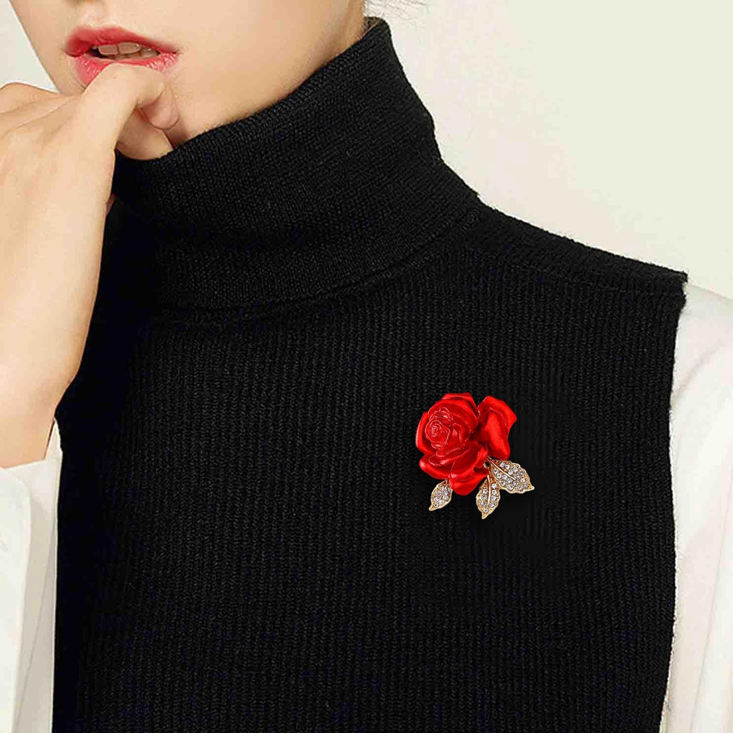 Crystal Red Rose Flower Brooch Pins for Women Elegant Enamel Rhinestone Floral Brooches Pin Fashion Jewelry for Party Dance Wedding Banquet Brooch for Women Girl Gift