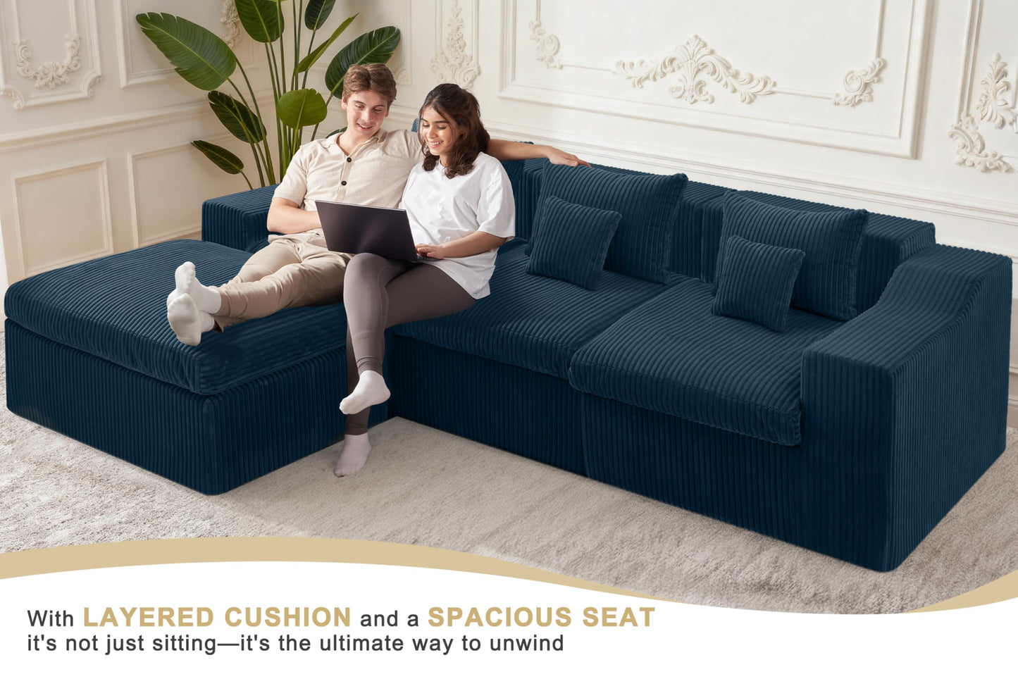 101" Modular Couch Sectionals with Ottoman, Big Comfy Cloud Couches, L Shaped 4 Seat Modular Sectional Sofa, Sectional Double Cushion Couches with Deep Seat for Living Room,No Assembly Required(Blue)