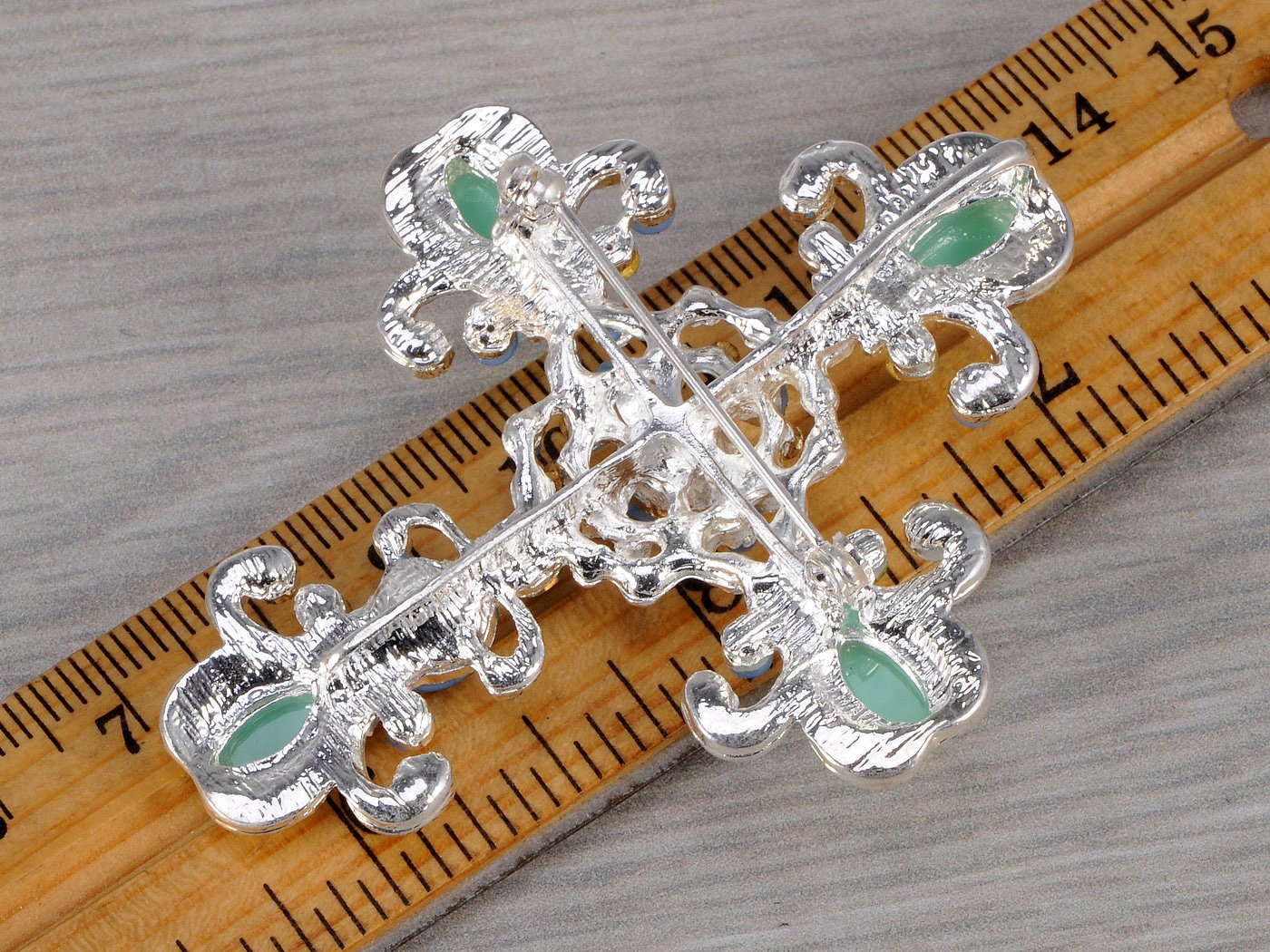 Alilang Victorian Sea Foam Sky Blue Bead Crystal Rhinestone Cross Pin Brooch