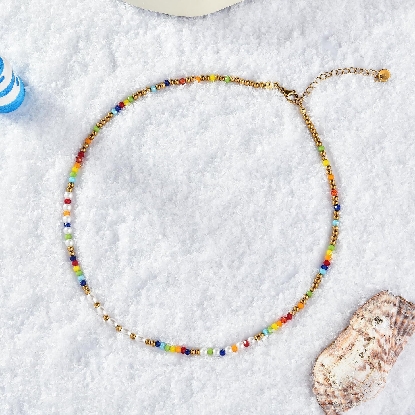 Vutapiro Colorful Beaded Beach Jewelry Summer Ladies Necklace Rainbow Inspired Boho Style (Colorful)