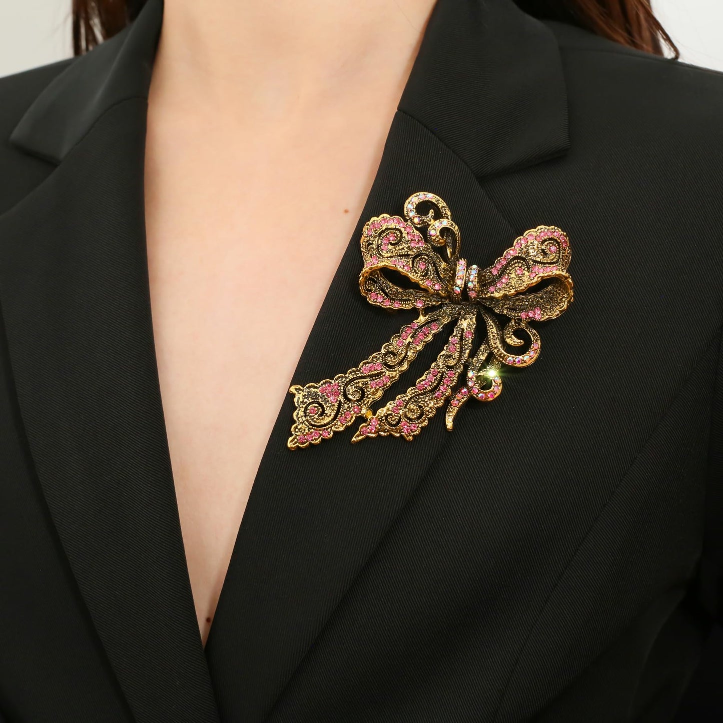 Vancy Utopia Rhinestone Bow Brooch Vintage Crystal Large Bowknot Brooches for Women Brooch Pin Wedding Fashion Jewelry Accessories,Women Gift