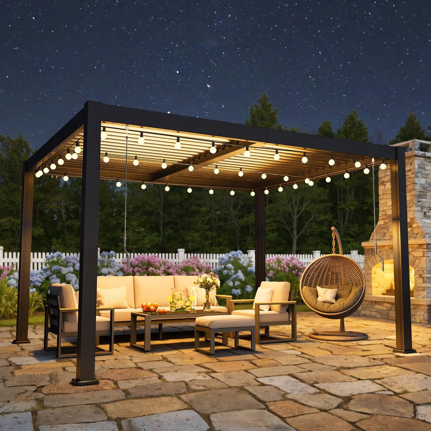 Louvered Pergola, 10' x 12' Outdoor Pergola, Metal Patio Gazebo with Adjustable Louvers Roof and Gutter System, Metal Hardtop Gazebo for Patio, Backyard, Deck, Garden, Dark Gray