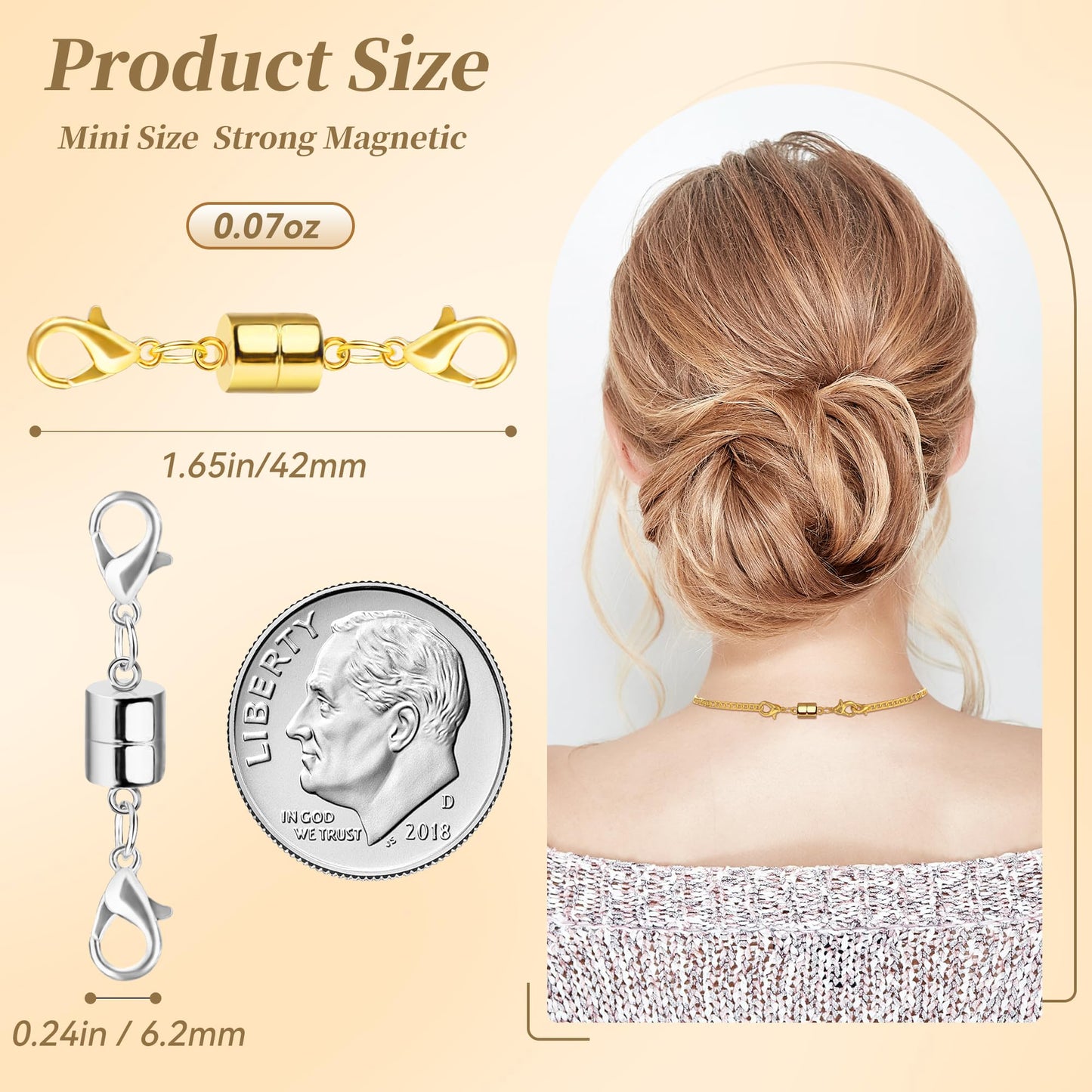 SUTQIGUI Magnetic Necklace Clasp and Closures with Double Lobster Clasp, 14K Gold and Silver Necklace Extenders for Women Jewelry Magnetic Clasps for Necklaces, Bracelet Necklace Extender(12PCS)