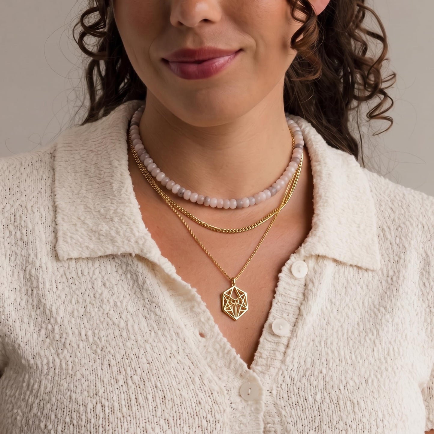 CONRAN KREMIX Light Gray Stone Beaded Necklace for Women,Natural Stone Bead Choker Necklaces Boho Summer Beach Necklace Gemstone Jewelry Gift for Women