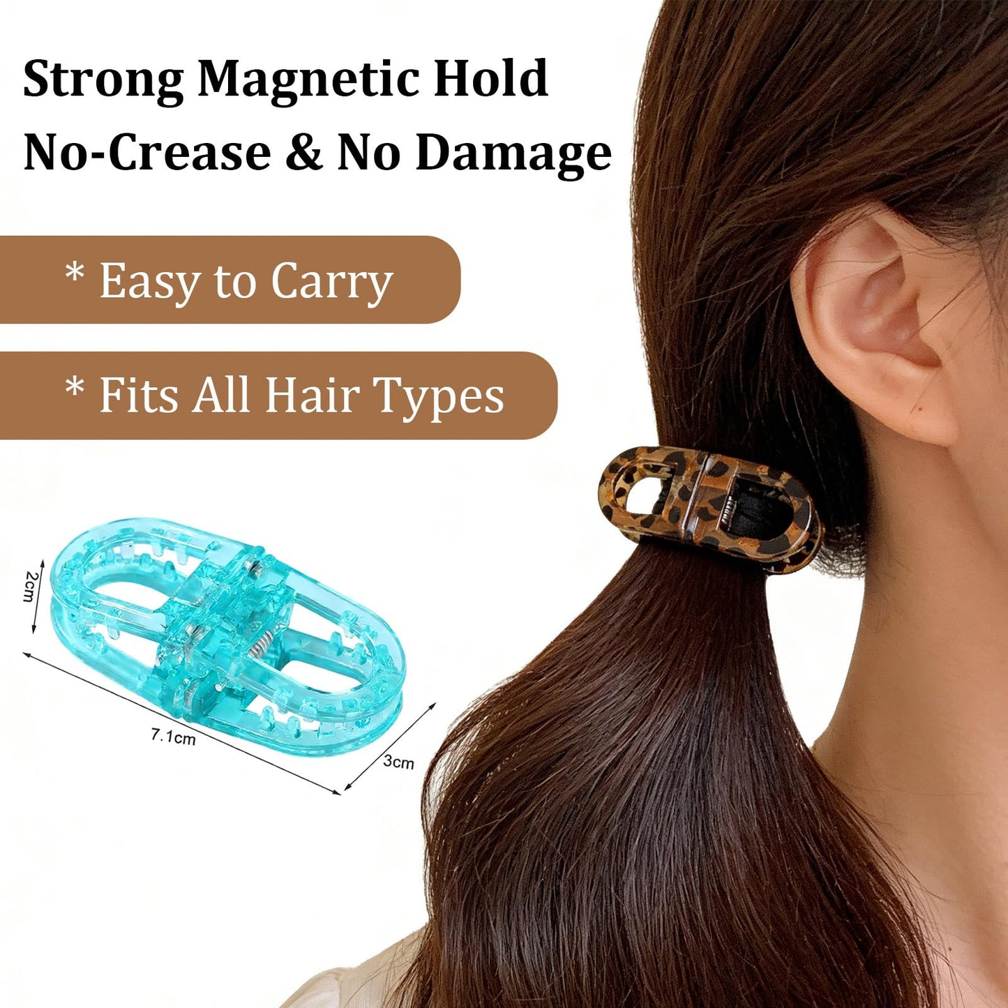 3 Pcs Magnetic Hair Clips, Strong Hold No-Slip Magnetic Hair Styling Clips for Women, No Crease 2-in-1 Design for Easy Everyday Hairstyles, Gentle on All Hair Types
