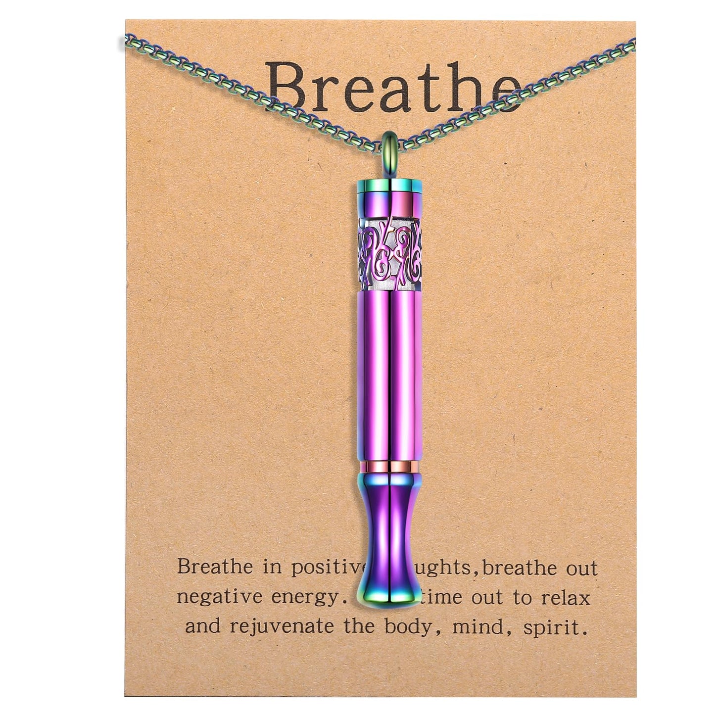 Anxiety Relief Pendant Mindfulness Breathing Necklace - Essential Oil Diffuser & Personal Inhaler Aromatherapy Necklaces for Women & Men (Rainbow)