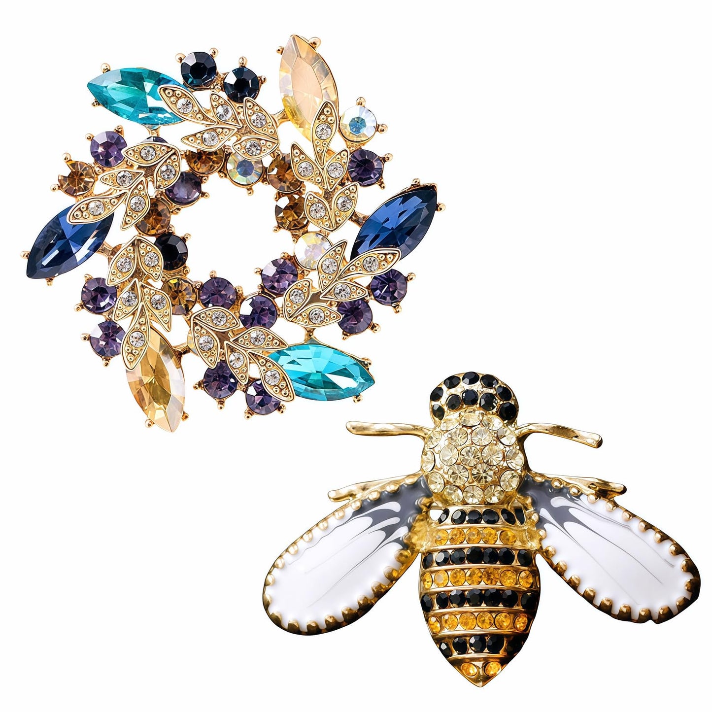 Yaximhozz 2pcs Rhinestone Brooch Pin for Women Dress Elegant Stylish Crystal Brooches Fashion Accessories Pins Lapel Boutonniere Ideas Wedding Christmas Birthday Jewelry Easter Gift (15 Bee/Colorful)