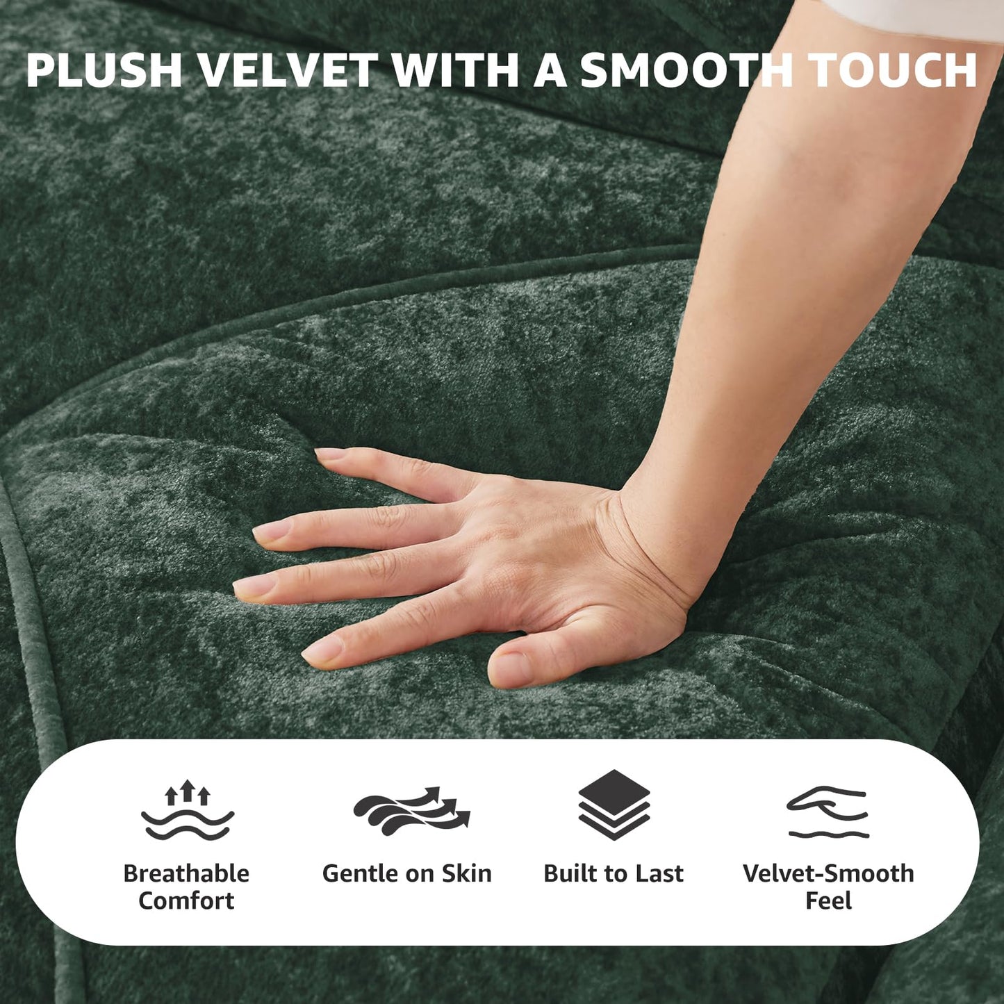 Green L-Shaped Sectional Couches for Living Room, Velvet Fabric Boneless Couch, No Assembly Cloud Modular Sectional Sofa with 1 Ottoman, Foam Couch Compressed Sofa Set for Apartment, Sofas para Sala