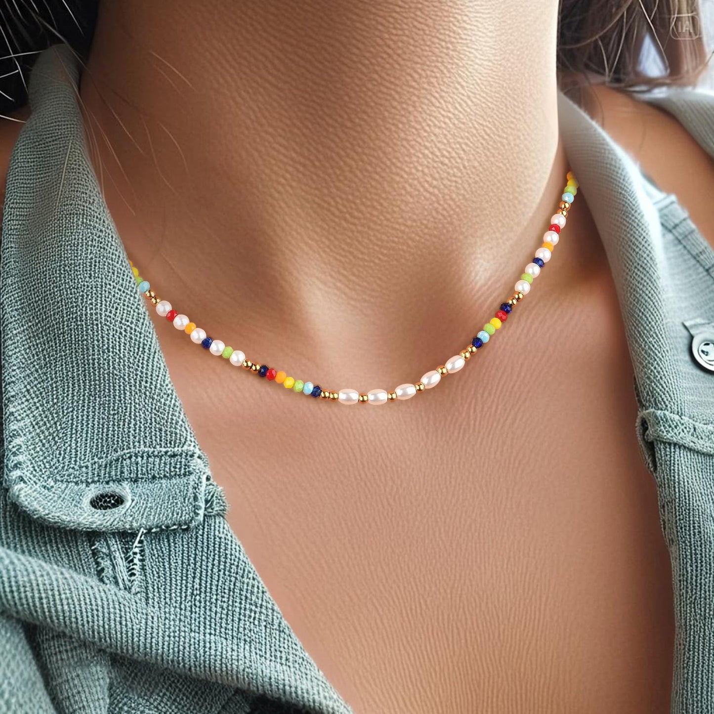 Vutapiro Colorful Beaded Beach Jewelry Summer Ladies Necklace Rainbow Inspired Boho Style (Colorful)