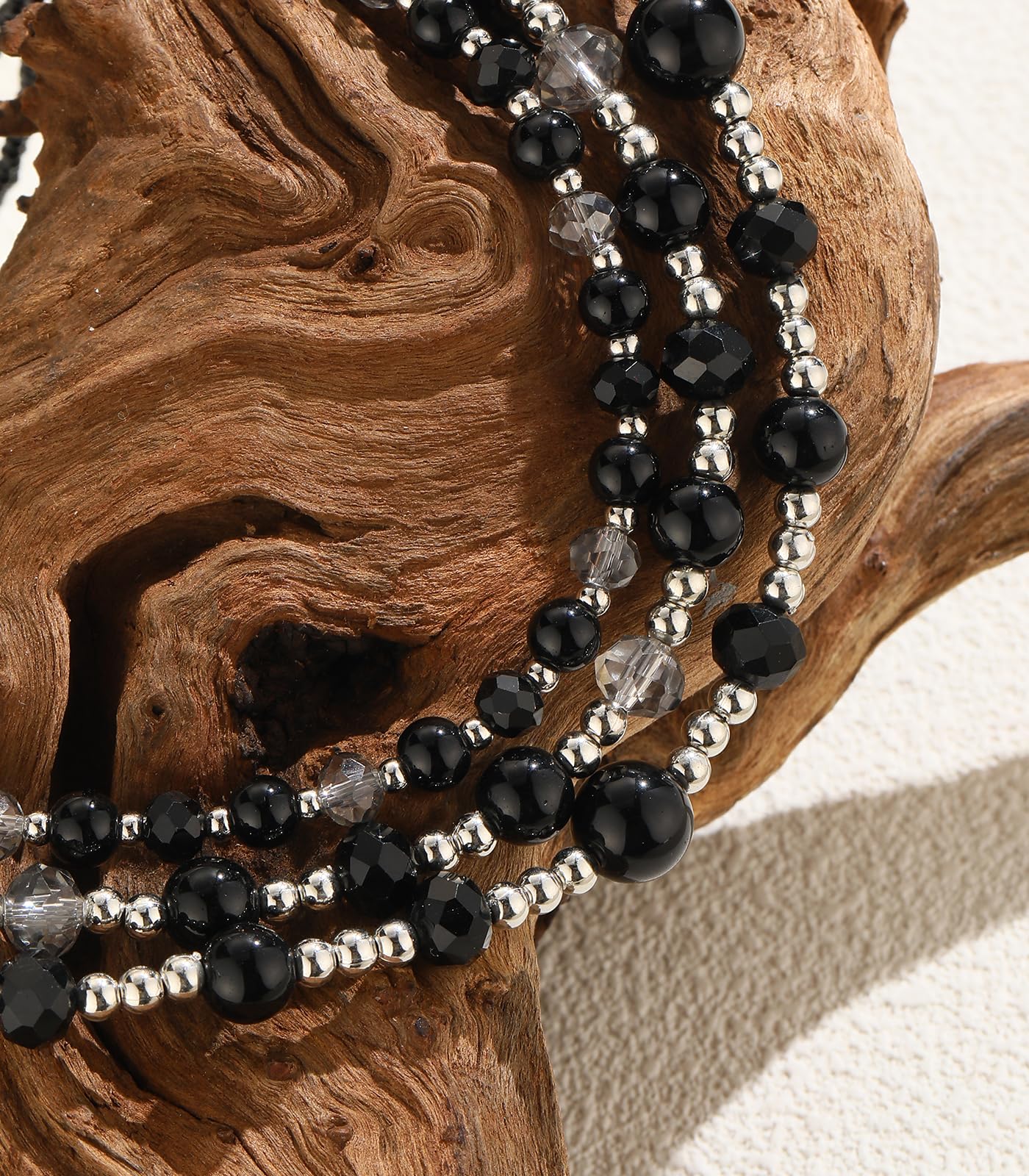 Noessla Beaded Statement Necklaces for Women Layered Chunky Bead Necklace Fashion Costume Jewelry Gifts for Mom(Black)