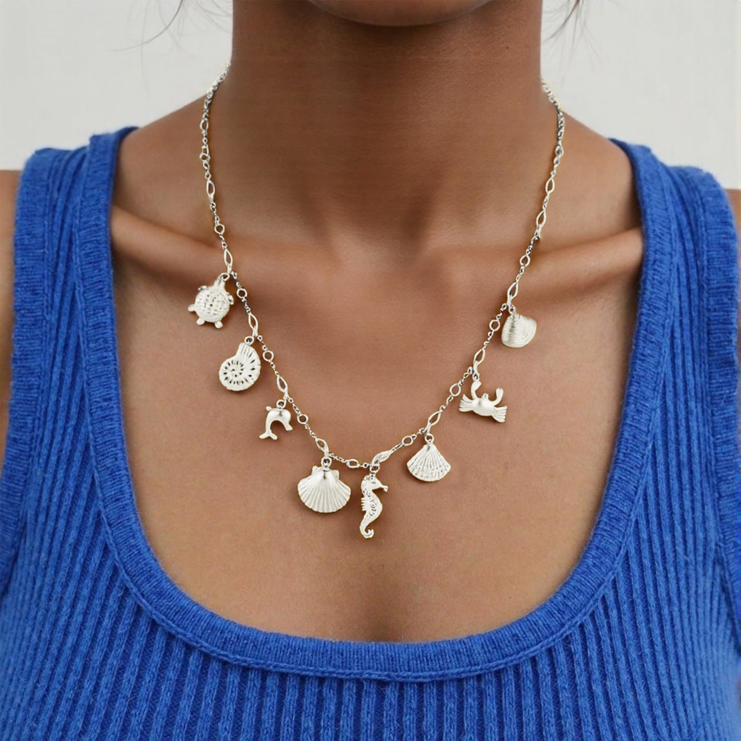 KummerSaprk Seashell Necklace Charm Necklace for Women Summer Vacation Jewelry for Women Starfish Sea Shell Pendant Jewelry Boho Beachy Stuff Accessories Gifts