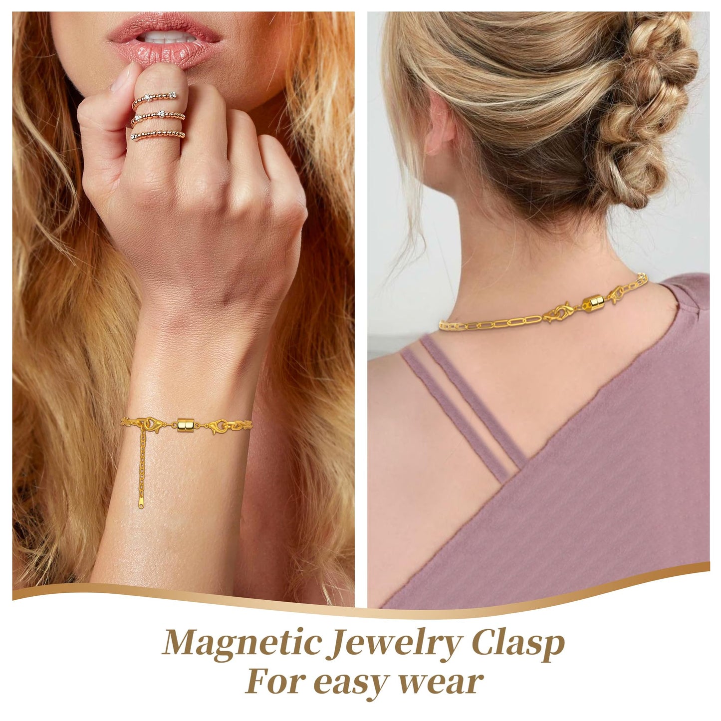 SUTQIGUI Magnetic Necklace Clasp and Closures with Double Lobster Clasp, 14K Gold and Silver Necklace Extenders for Women Jewelry Magnetic Clasps for Necklaces, Bracelet Necklace Extender(12PCS)