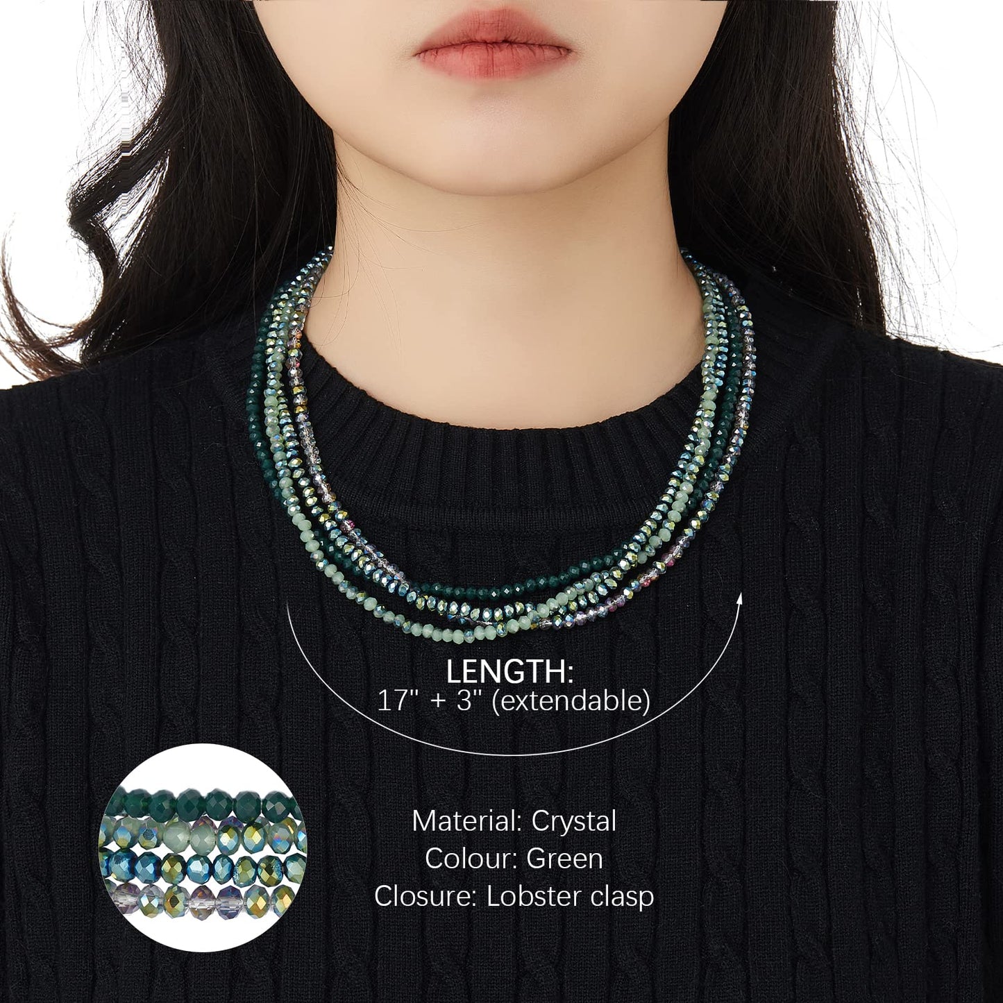 Noessla Multi-layer Crystals Beaded Choker Necklace for Women Colorful Boho Statement Necklace Trendy Costume Party Jewelry Mothers day Gifts for Mom(29-Green)