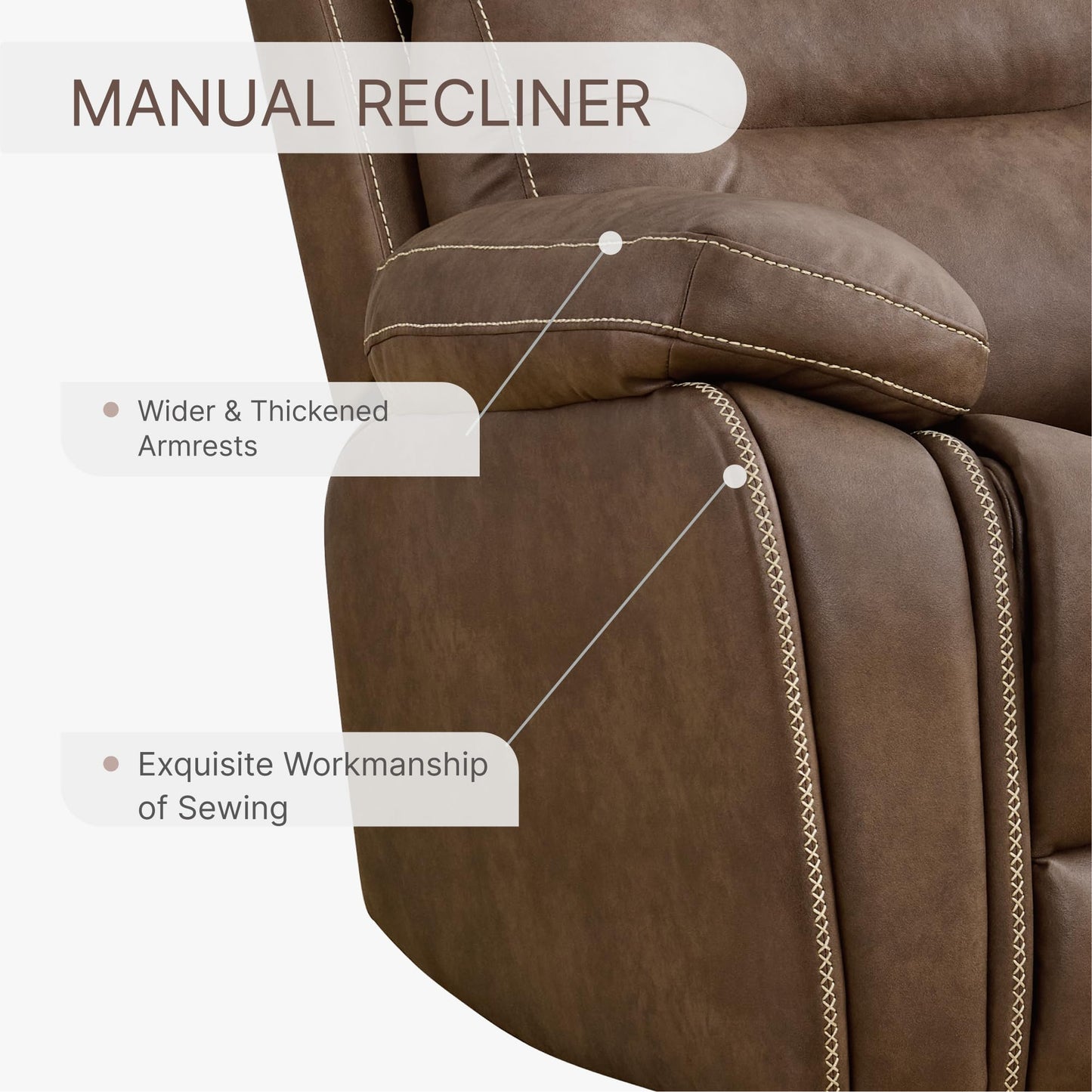 KISLOT Leather Recliner Chair Manual Sofa Rocker for Adults with Overstuffed Arm for Living Room Bedroom Home Theater Seating