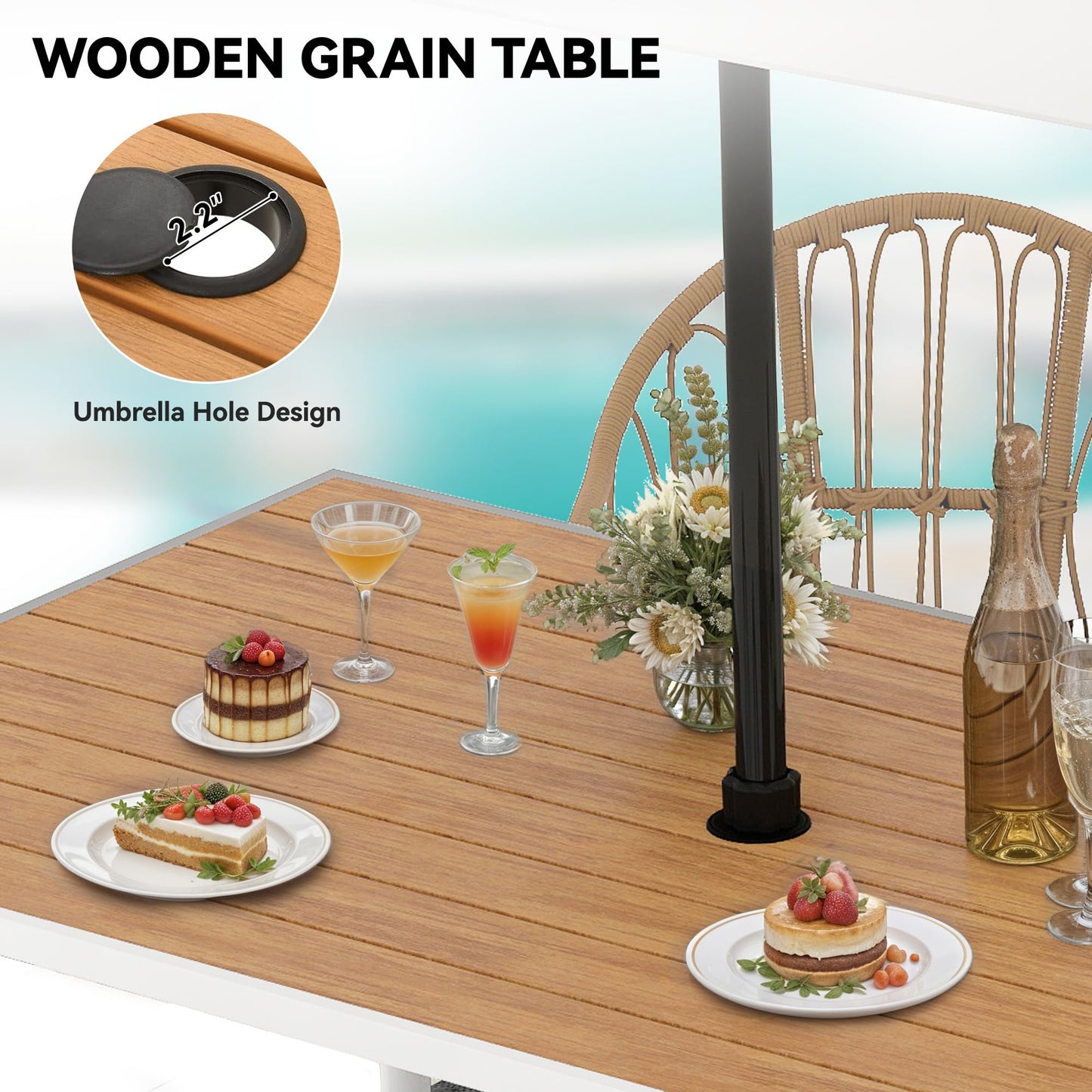 YITAHOME Outdoor Patio Dining Set 5pcs 59" Outdoor Table and Chairs Patio Dining Furniture Sets for 4/6 with Umbrella Hole Outdoor Dining Table Set for Garden Lawn Porch Indoor Brown