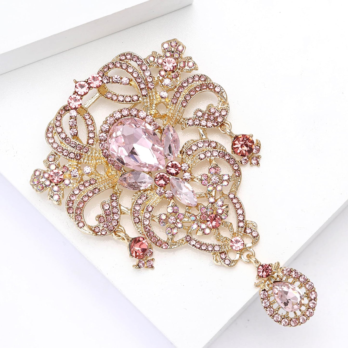 YOQUCOL Retro Pink Austrian Crystal Big Brooch Pin for Women Large Flower Shape Brooches Lapel Pins for Sweater,Coat Dress Accessories