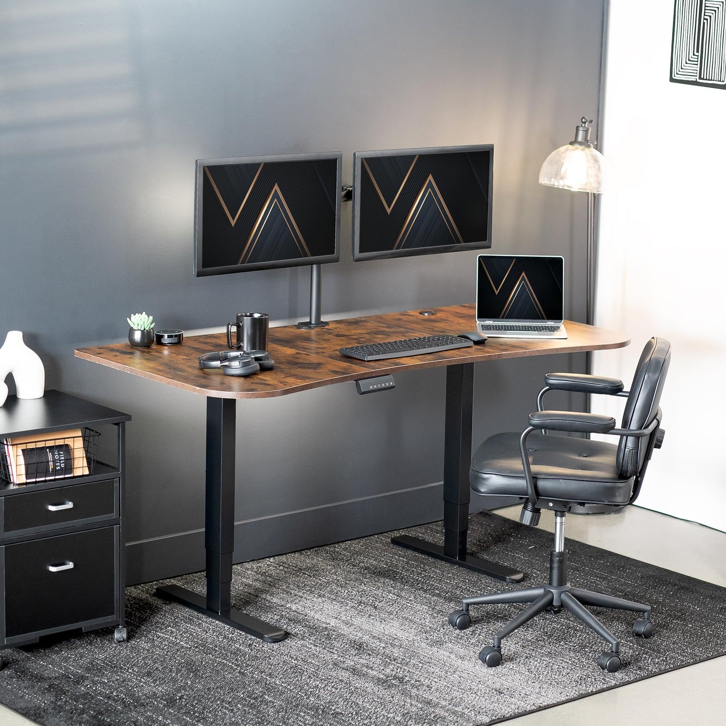 VIVO Electric 63 x 32 in Dual Motor Rustic Standing Desk, Memory Height Adjustment, 2B Series, Vintage Brown Top Black Frame, DESK-KIT-2B1N