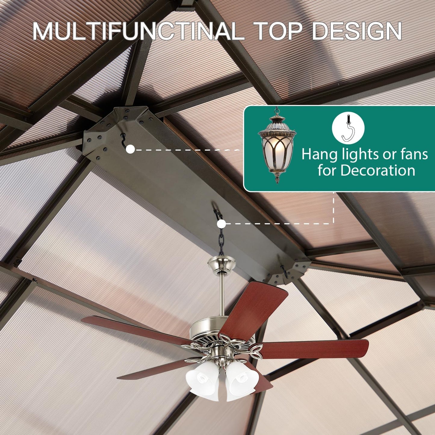 12'x10' Hardtop Gazebo, Aluminum Permanent Pavilion with Polycarbonate Double Roof, Removable Curtains & Mosquito Netting for Patio, Garden, Lawn, Upgrade Your Outdoors: Heavy Duty Hardtop Gazebo