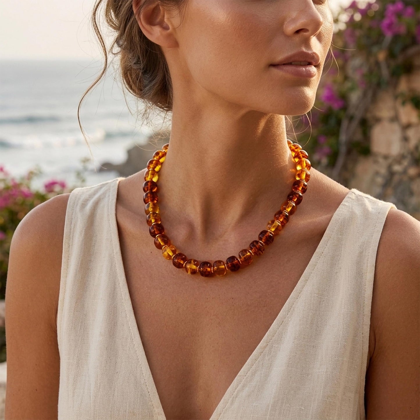 WOWORAMA Vintage Brown Beaded Necklace for Women Chunky Resin Beads Necklaces Statement Chunky Choker Necklace Trendy Boho Jewelry