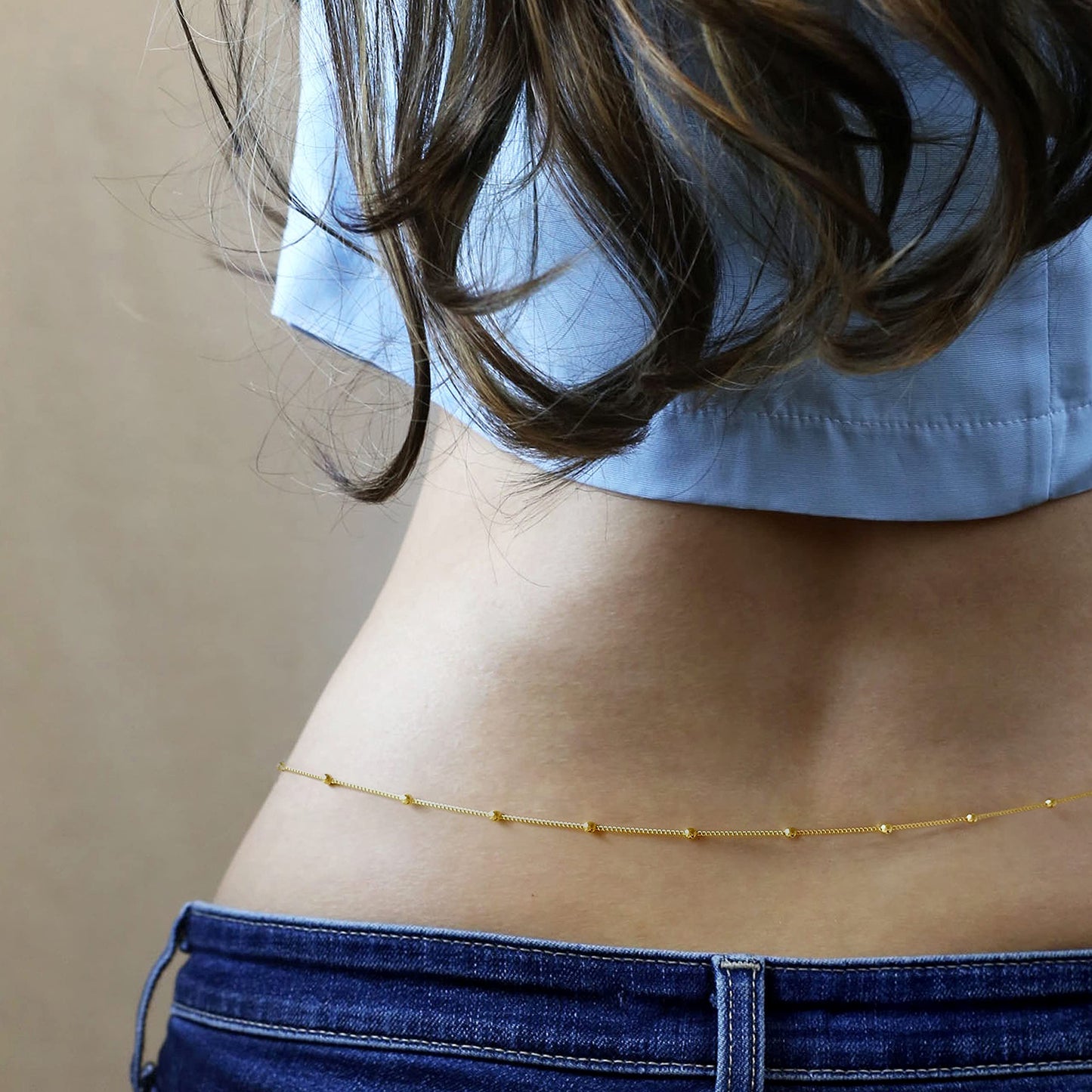 PEARLADA Minimalist Beach Bikini Body Chain 18K Gold Plated Satellite Belly Chain Handmade Adjustable Jewelry for Women Fashion Sexy Waist Chain