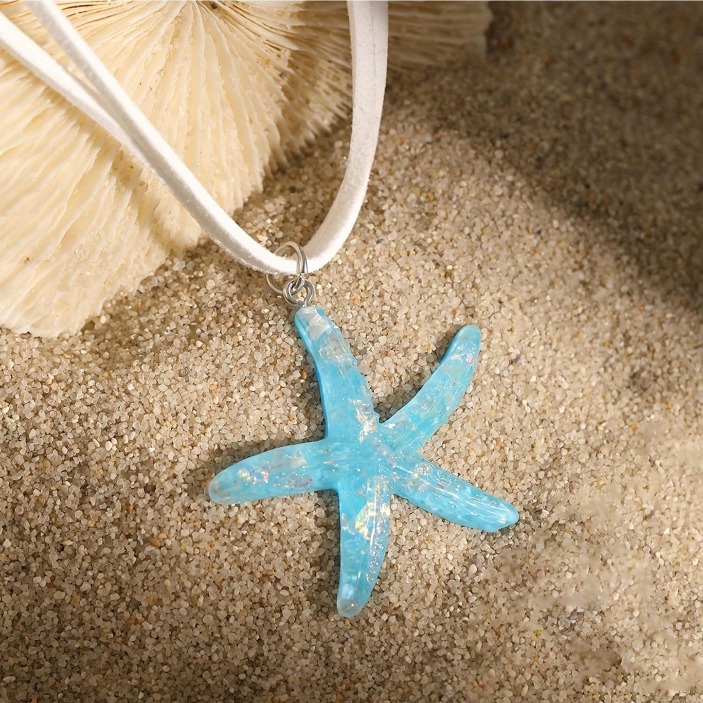 Decixde Starfish Necklace for Women Starfish Pendant Necklace Starfish Fringe Necklace Boho Layered Starfish Pendant Choker White Blue Necklace Summer Beach Necklaces Jewelry for Women Girls (blue)