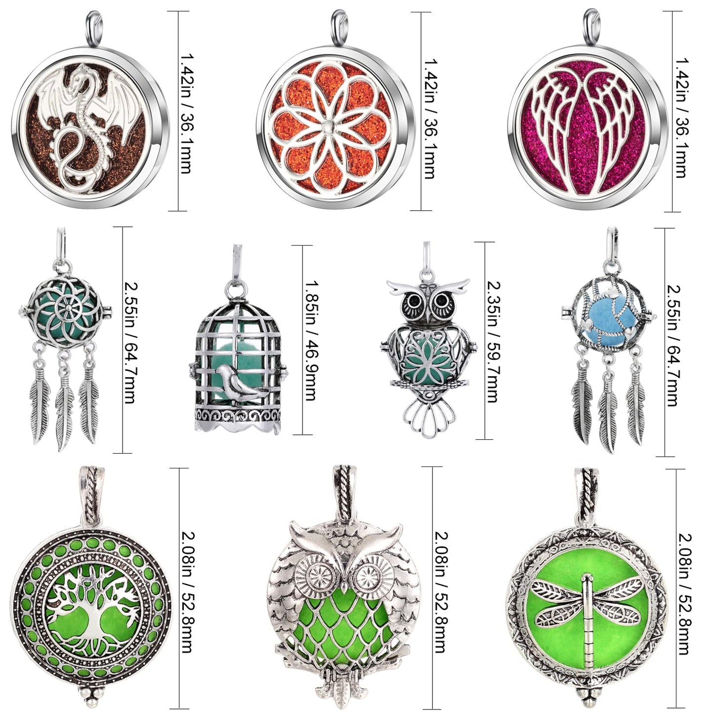 Vie jeune Mixed 10pcs Aroma Diffuser Locket Pendants Set, Essential Oil Diffuser DIY Necklace Jewelry Making Craft, Bulk Aromatherapy Diffuser Charms Gifts for Women (Mixed 10pcs Diffusers)