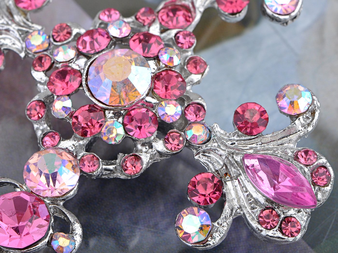 Alilang Victorian Pink Rose Crystal Rhinestone Flourish Floral Holy Cross Pin Brooch