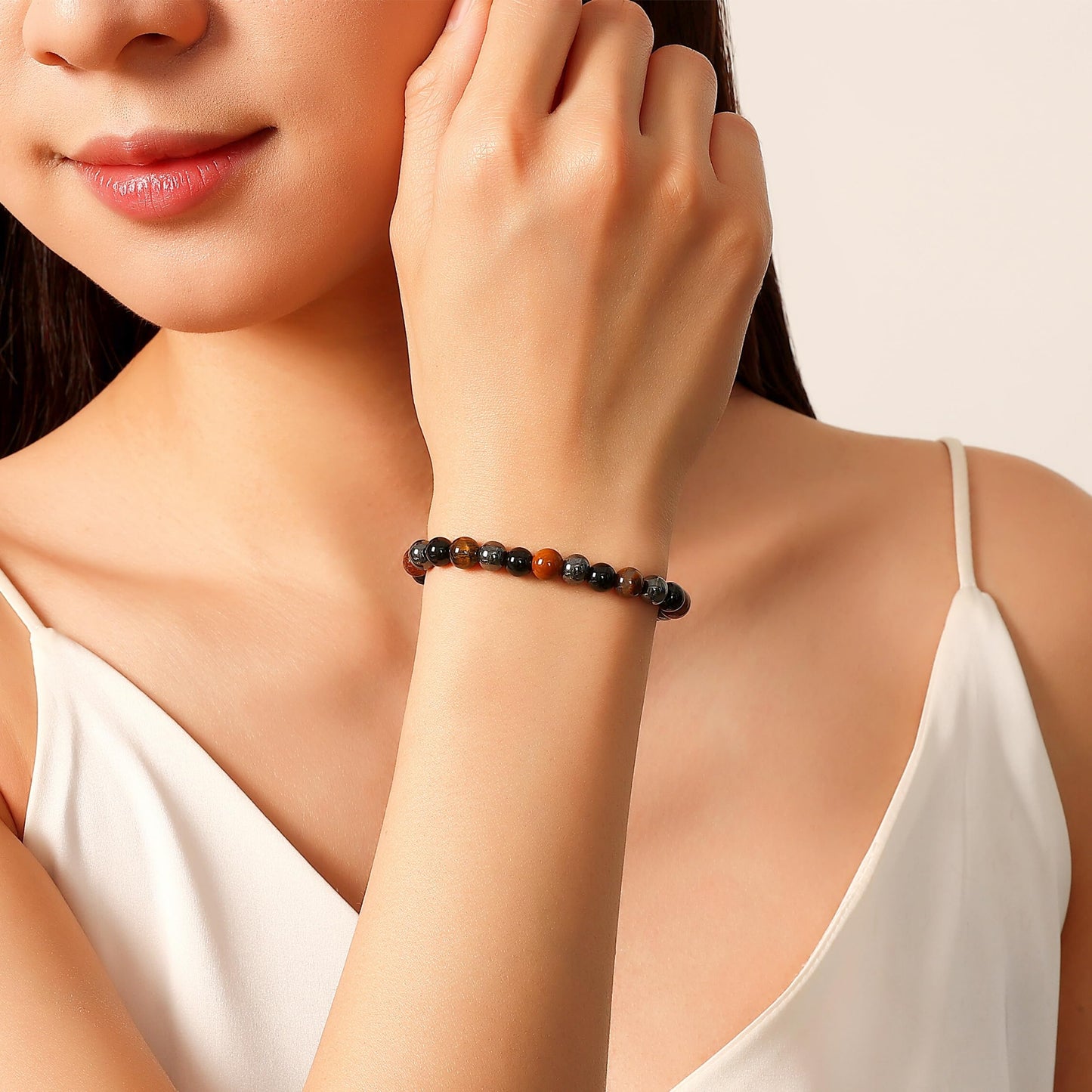 NUKAYAI Protection Bracelet for Women Black Tourmaline Bracelet Jewelry with Energy Protection Tiger Eye Hematite Natural Healing Stone Bracelets Emotional Spiritual Hope Jewelry