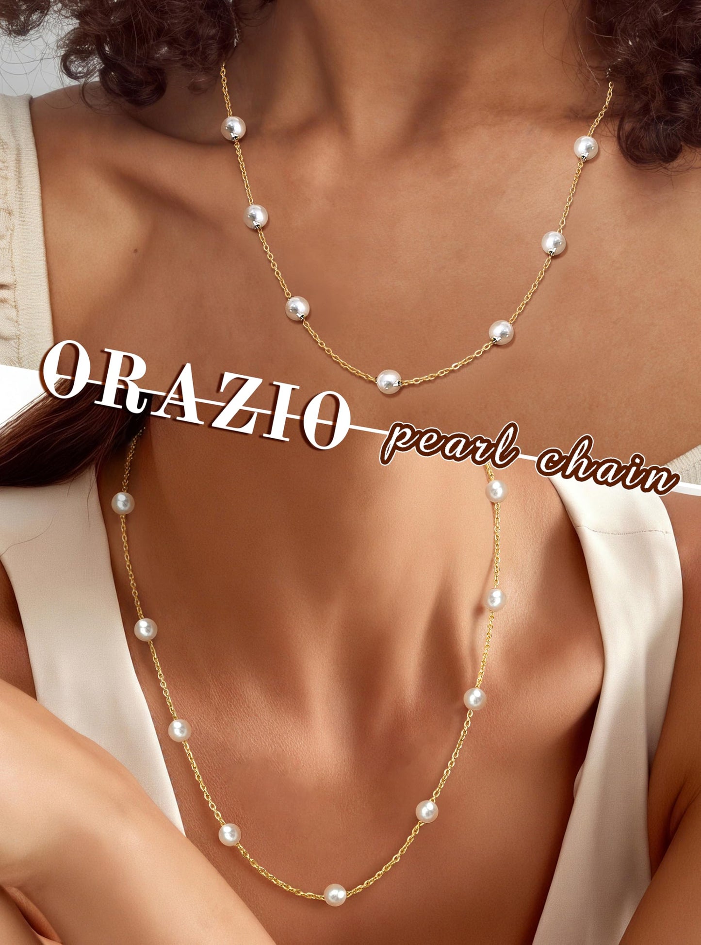 ORAZIO Dainty Gold Pearl Necklaces for Women, 14K Gold Plated Faux Pearl Choker Necklaces Trendy Small Pearl Necklace Strand Wedding Prom Bridal Pearls Jewelry Gifts 20 in 8mm