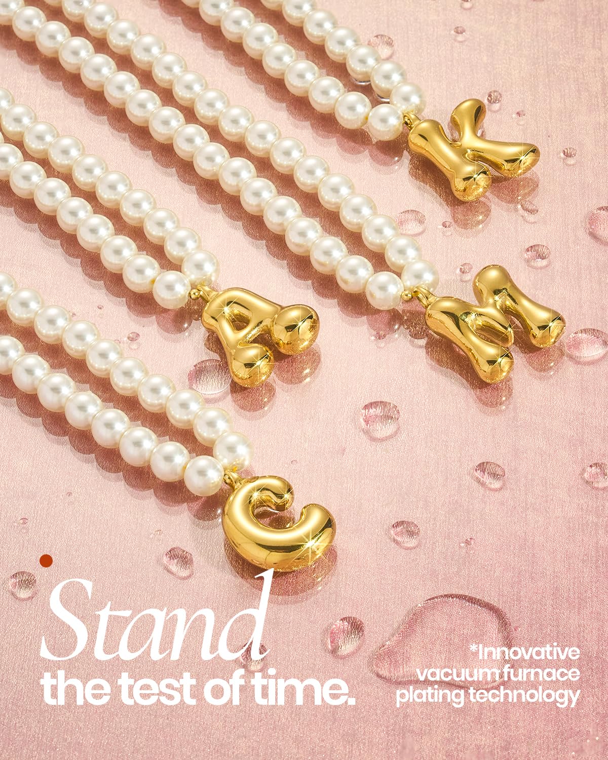 DoDoBeads Pearl Initial Necklace, 18K Gold Plated Stainless Steel Balloon Letter Pendant U, Non-Tarnish Waterproof Chunky Monogram Jewelry Gifts for Women Teens