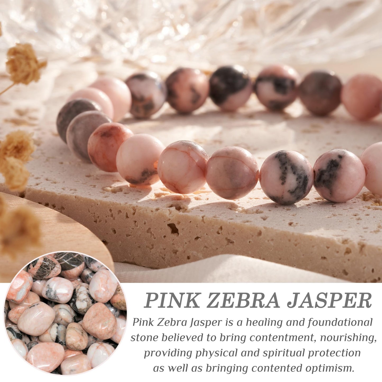 Seyaa Bracelet for Women, Pink Zebra Jasper Bracelet, Birthday Valentines Day Gift for Her Teen, Natural Crystal Stone