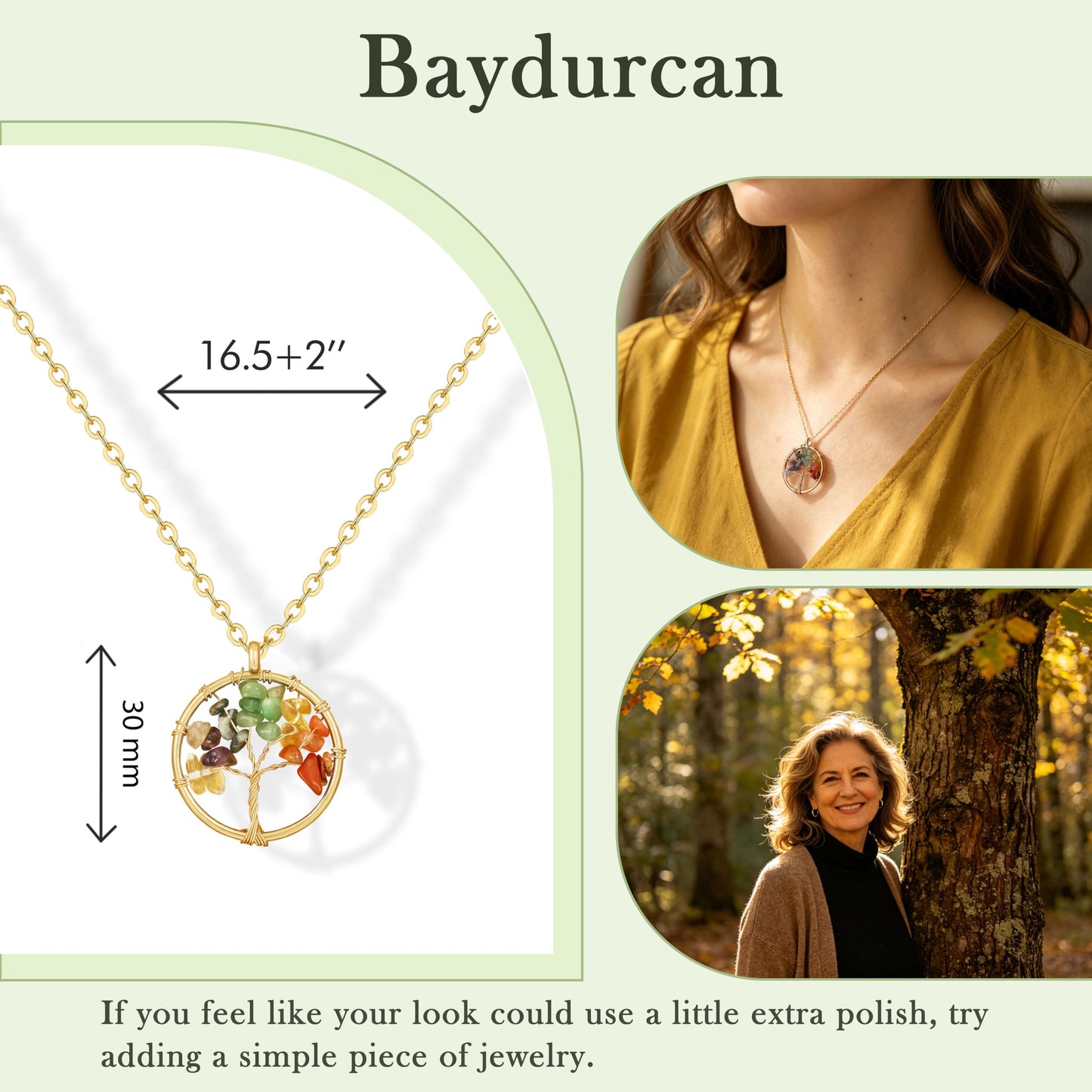 Baydurcan Tree of Life Necklace for Women, Natural Crystal Tree Pendant, Spiritual Healing stone Jewelry, Handmade Gift for Her