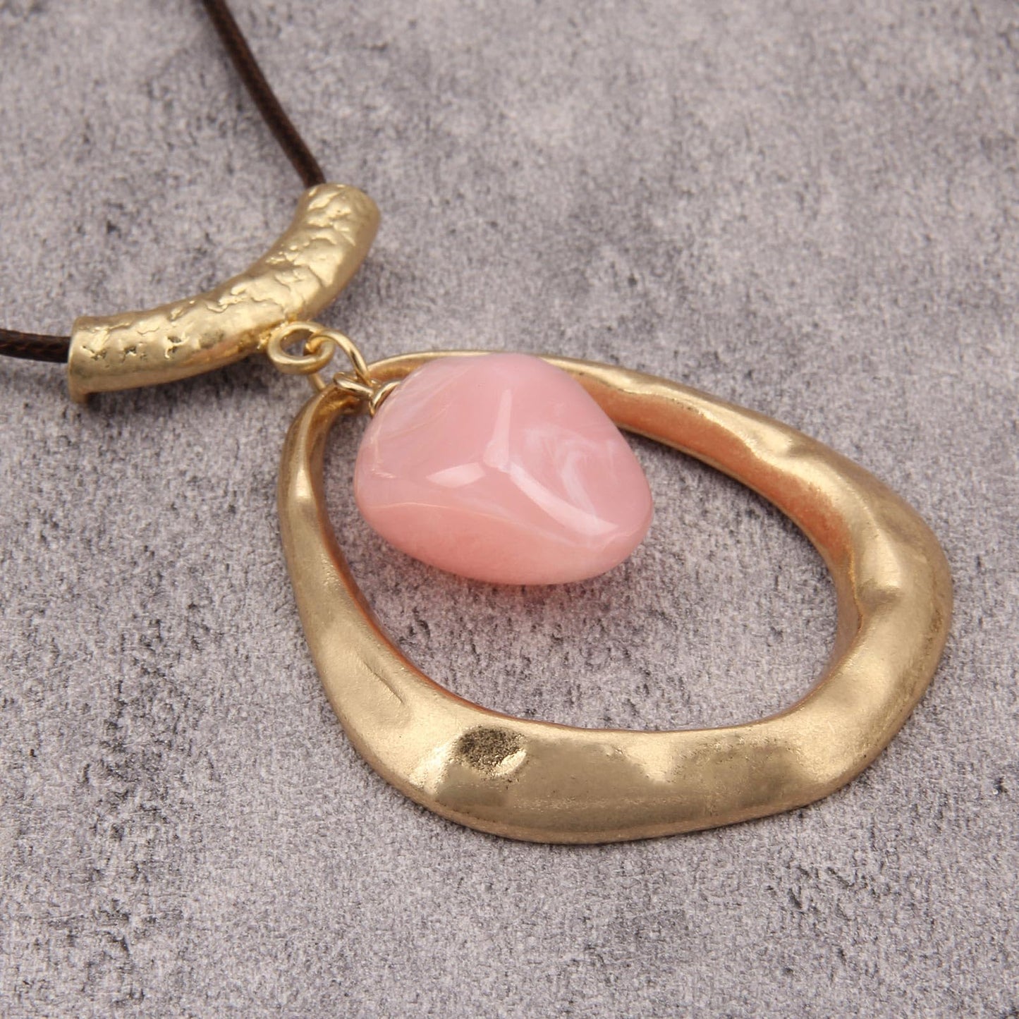 joymiao Vintage Pendant Necklace for Women Long Boho Choker Large Gold Pendant with Pink Stone Hippie Womens Bohemian Necklace