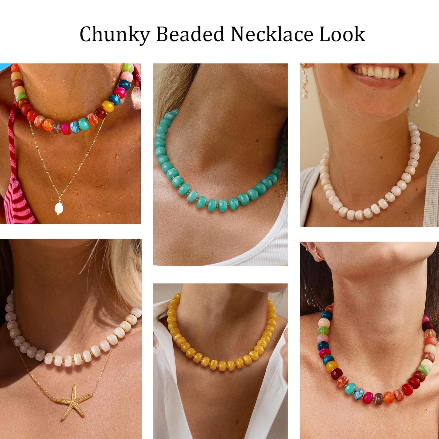 HolidayQbee Beaded necklace for Women Boho Bead Chunky Necklace Big Yellow Bead Necklace Fashion Trendy Summer Colorful Resin Beaded Necklaces Jewelry Gifts