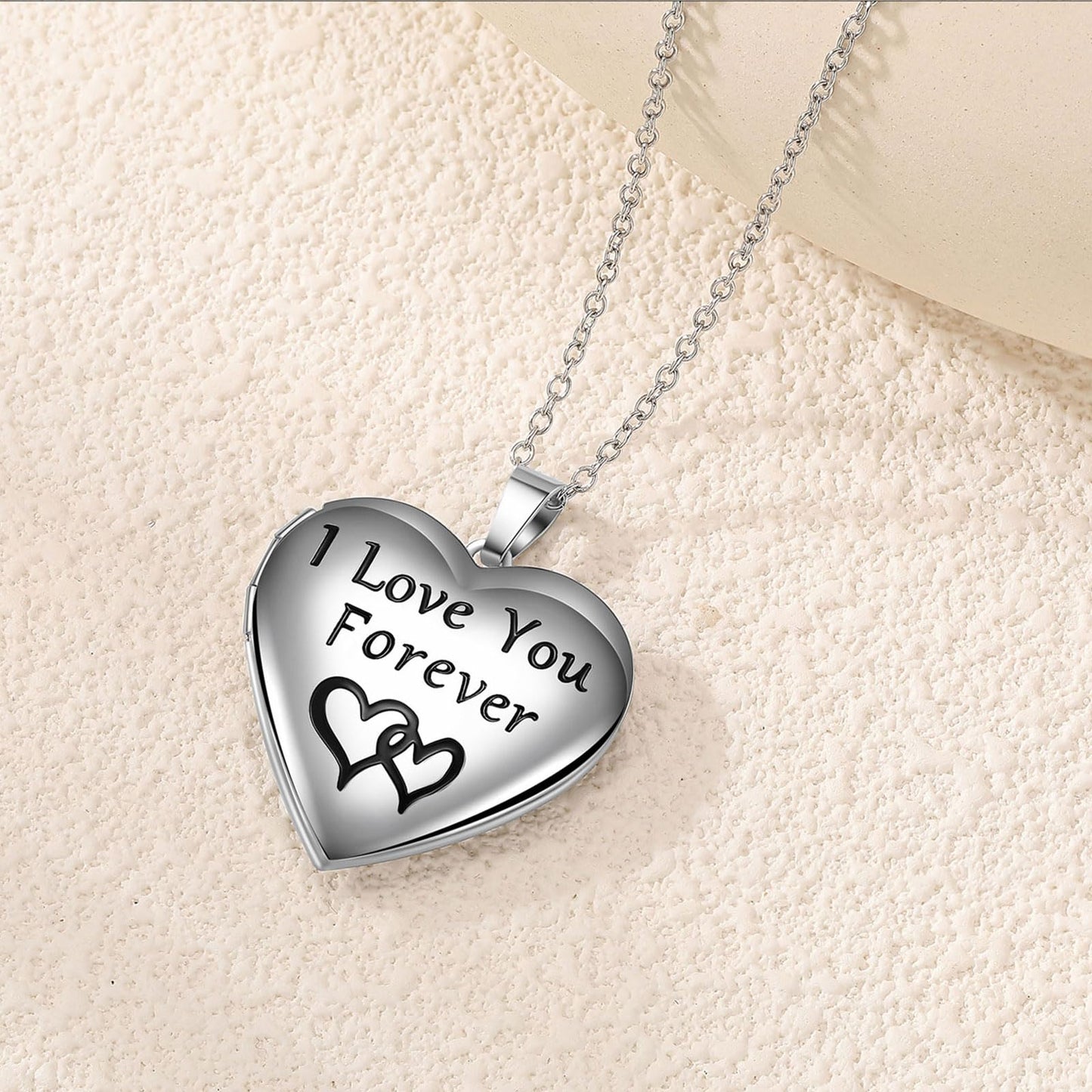 PHOCKSIN Silver Heart Locket Necklace I Love You Forever Personalized Love Heart Necklace that Holds Pictures Customized Gifts Locket Necklaces for Birthday
