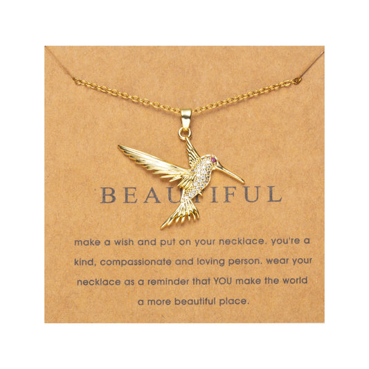 ZKJTEARY Hummingbird necklace for Women Trendy Dainty 18k Gold Plated Cubic zirconia Charm Pendent Necklace Minimalist Delicate Hummingbird Jewelry for Women Valentine Christmas Gift (hummingbird)