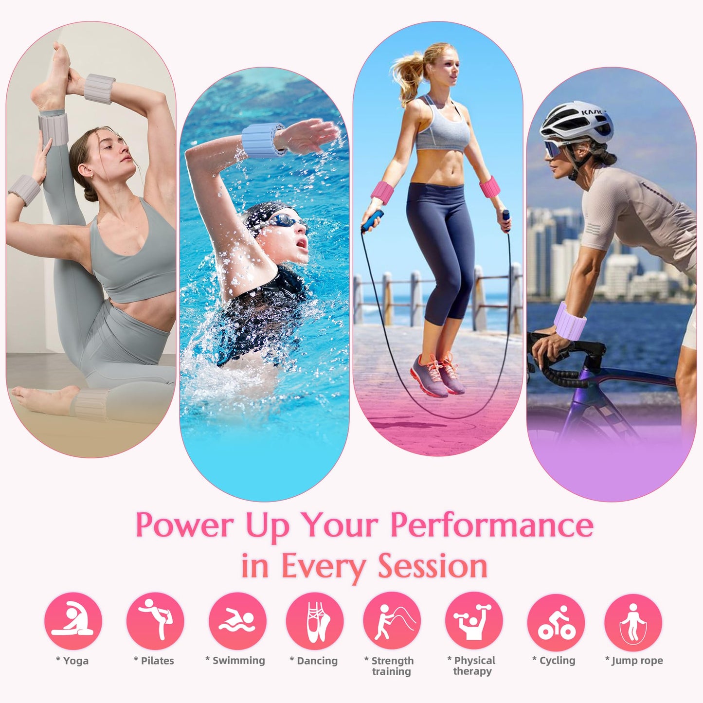 BECOJADDE Wrist Weights Ankle Weights for Women 1 Pair (2.2 lb Each) Silicone Magnetic Leg Arm Weighted Bracelet for Home Yoga Pilates Gym Workout Walking Jogging, Pink Blush