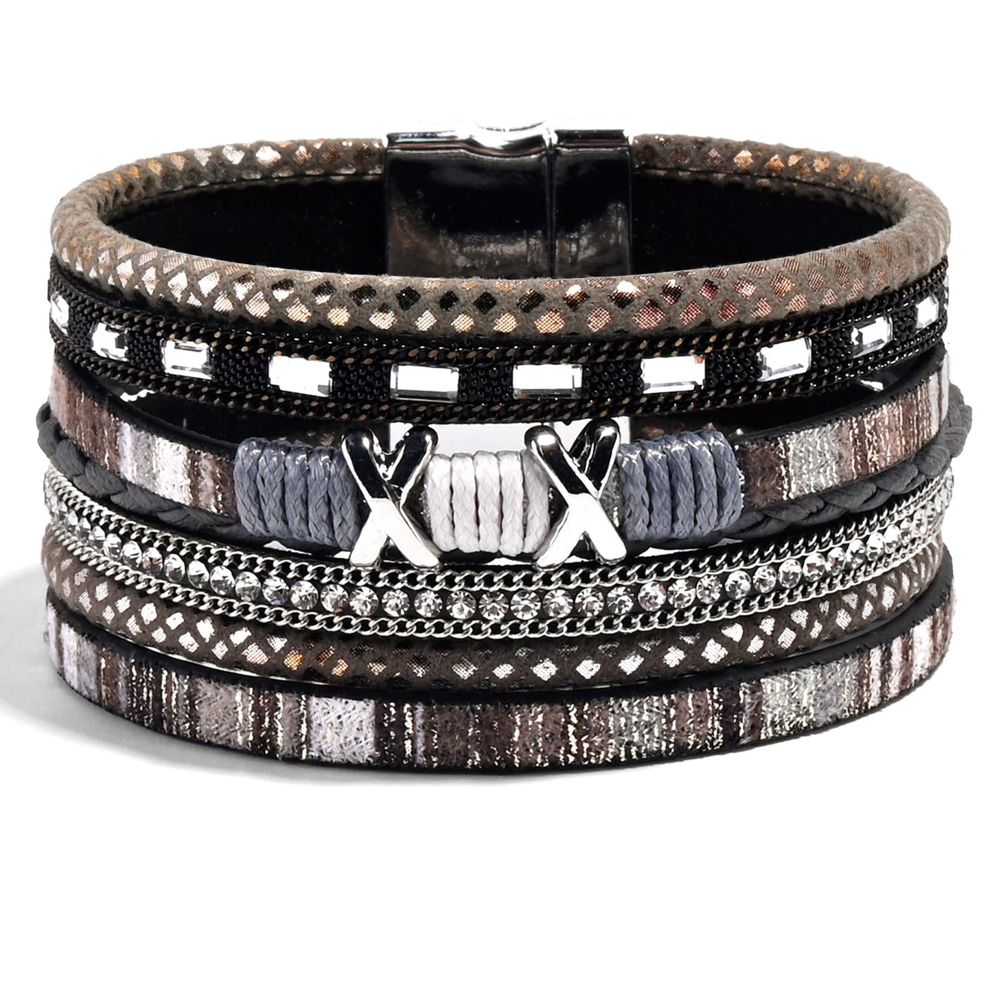 VIBILIA Boho Leather Wrap Bracelets for Women Trendy Layered Multi-Layer Boho Bracelets with Strong Clasp Jewelry for Women-Black