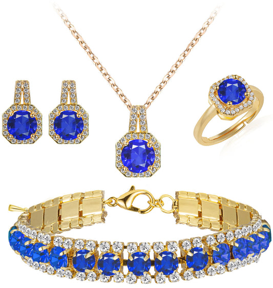 Paxuan Platinum/Gold Plated Cubic Zirconia Diamond Wedding Jewelry Sets Bridal CZ Pendant Necklace Stud Earrings Link Bracelets Rings Set for Women