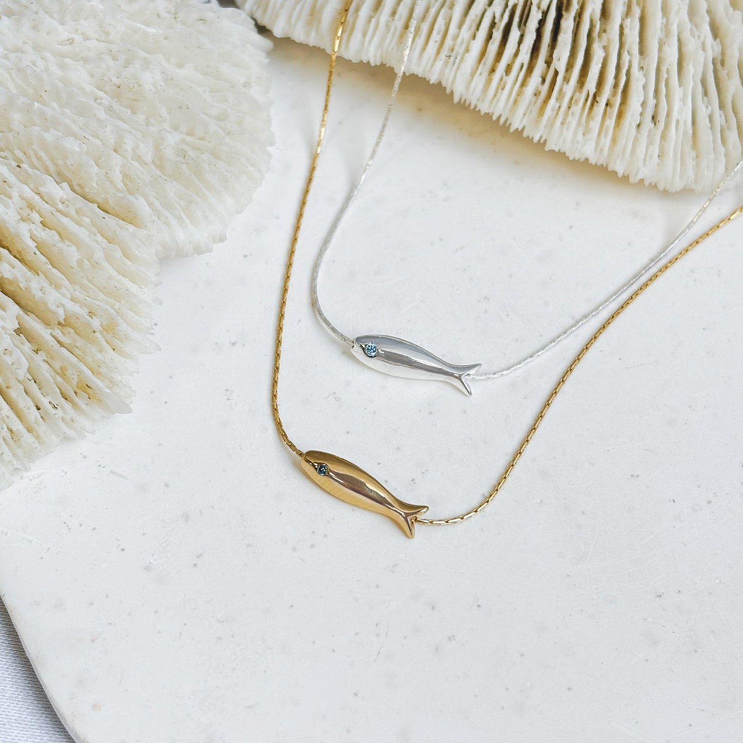 Tooliks Dainty Fish Necklace for Women, Sterling Silver or Gold Fish Charm, Minimal Lucky Necklace (Sterling Silver)