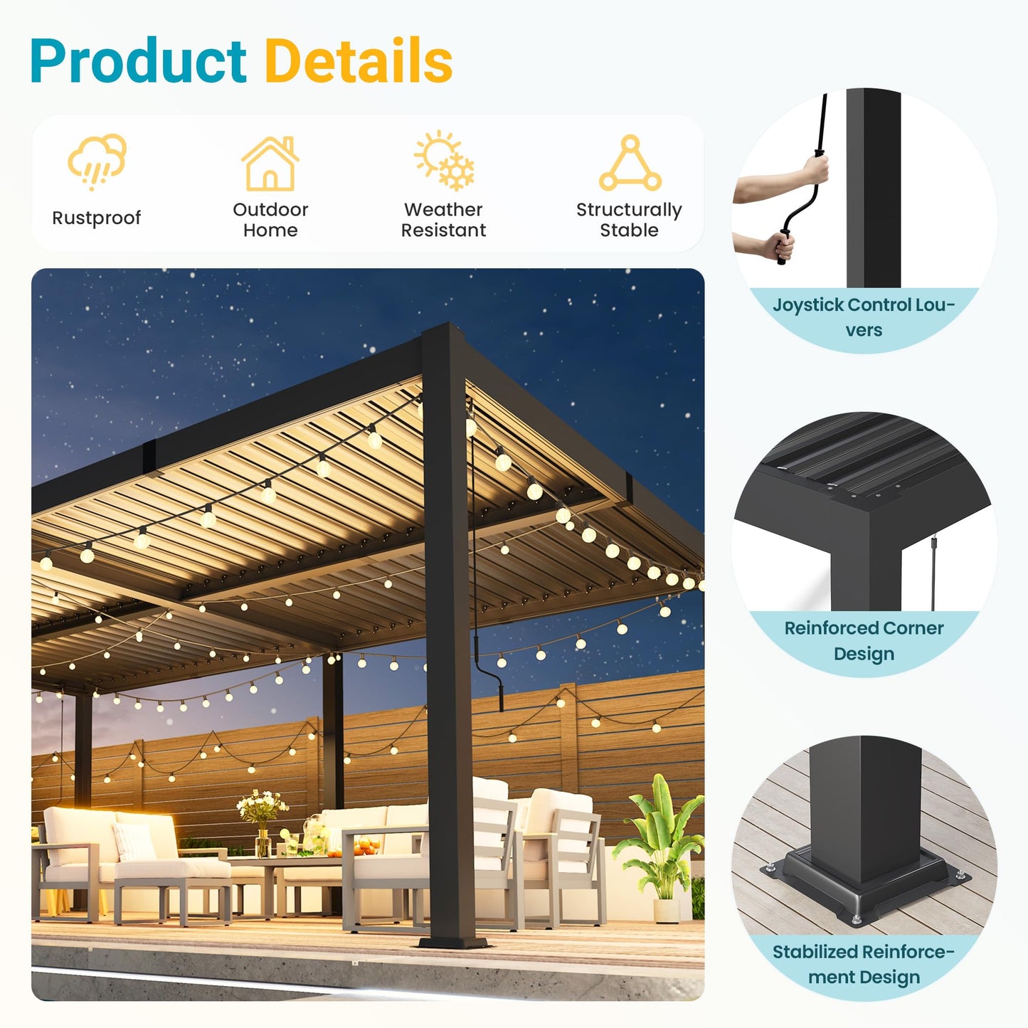 Louvered Pergola, 12' x 20' Outdoor Pergola, Metal Patio Gazebo with Adjustable Louvers Roof and Gutter System, Metal Hardtop Gazebo for Patio, Backyard, Deck, Garden, Dark Gray