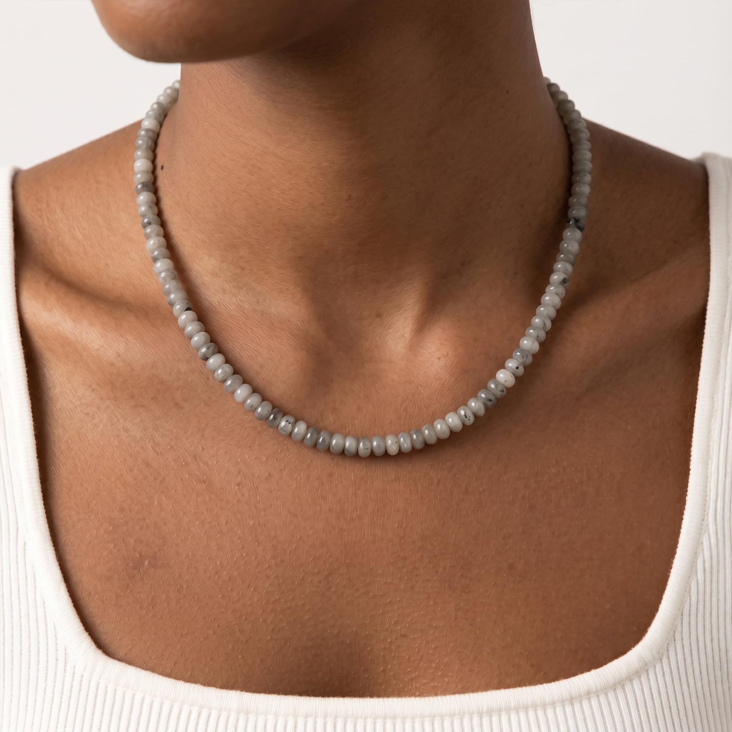 CONRAN KREMIX Shining Stone Beaded Necklace for Women,Natural Stone Bead Choker Necklaces Boho Summer Beach Necklace Gemstone Jewelry Gift for Women