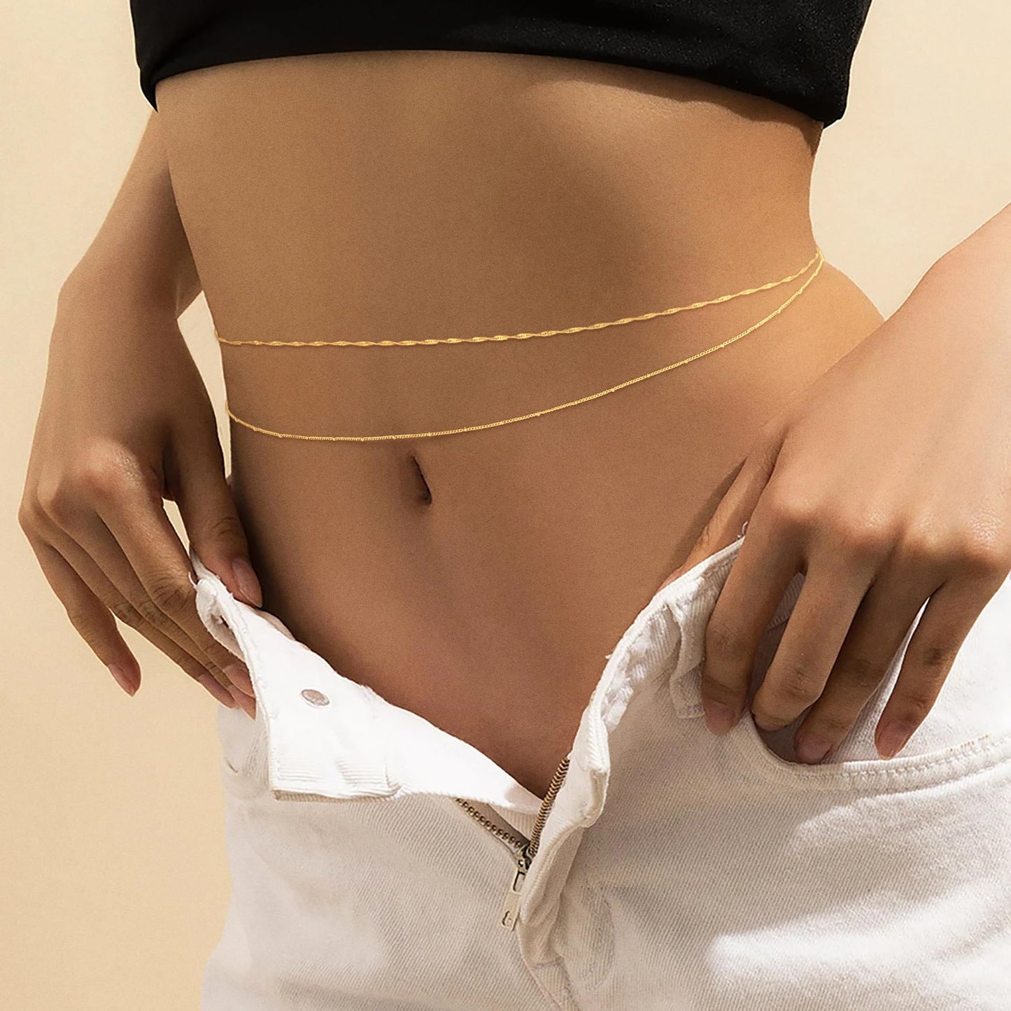 VIROMY Gold Waist Beads Chain for Women Gold Belly Chain Dainty Satellite Body Belt Chain Beach Body Women's Jewelry
