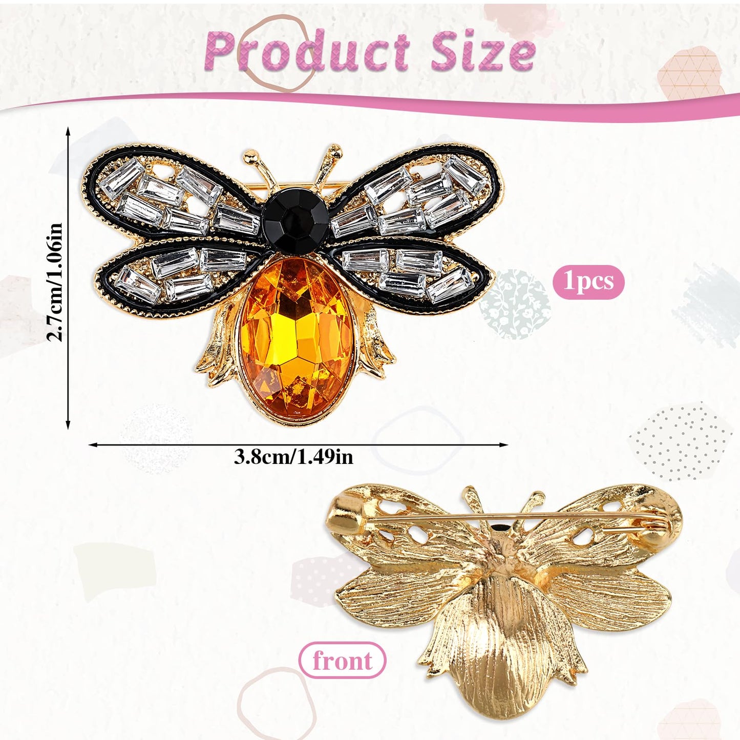 Bee Brooch Pin, Honey Bee Rhinestone Pins Vintage Crystal Insect Themed Lapel Pins Stylish Accessories for Women Men Party Dating Daily