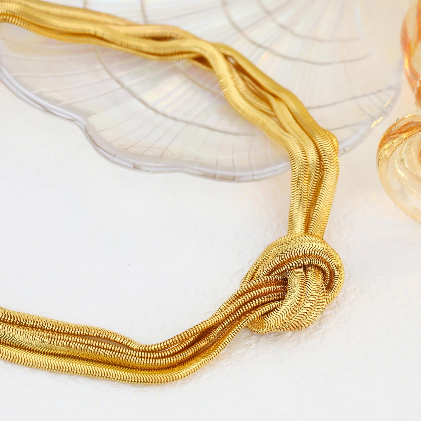 BONJOULRY Chunky 3 Layered Snake Chain Choker Necklace 14K Gold Plated Knot Chain Necklace Chunky Hip Hop Choker Necklaces for Women