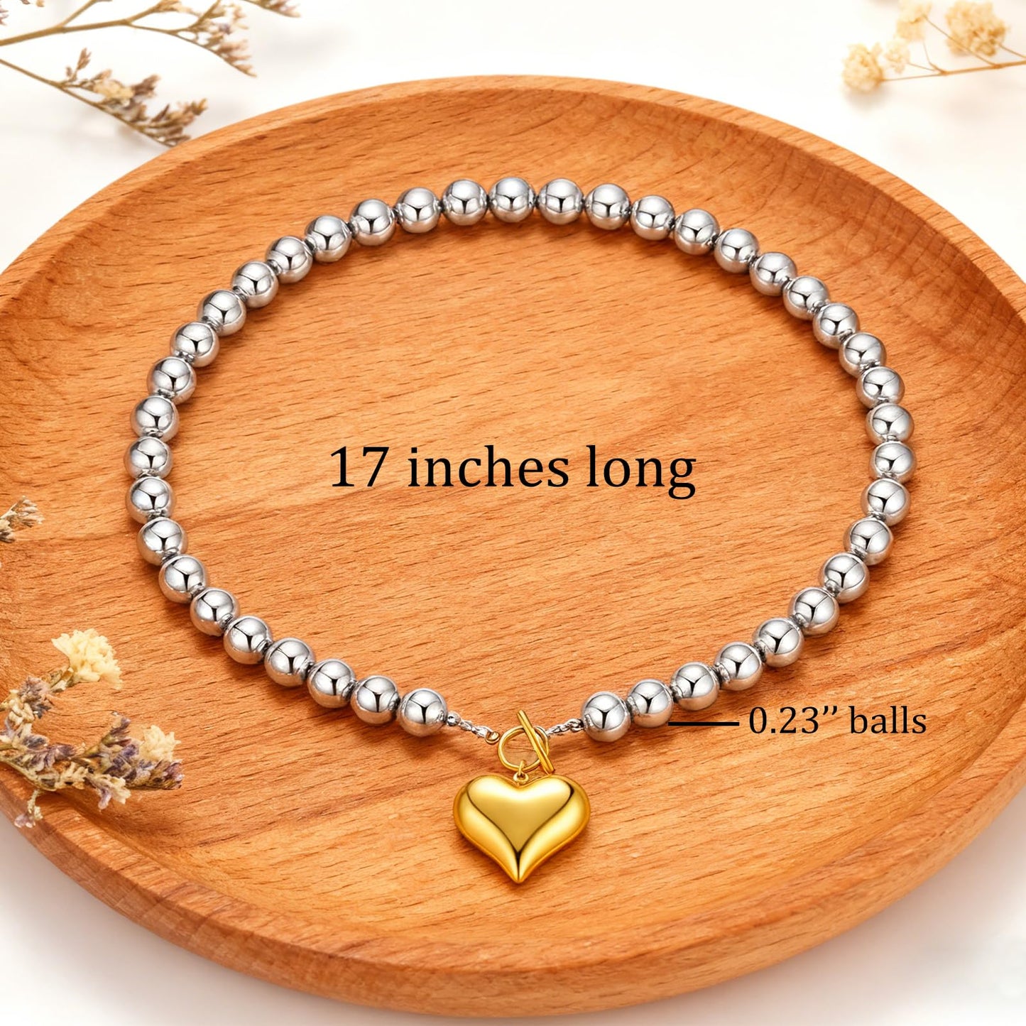 Frigotine Gold Heart Pendant Necklace for Women, Chunky Two-Tone Statement Love Pendants Choker Toggle Necklaces Prom Valentines Fashion Holiday Jewelry Gift